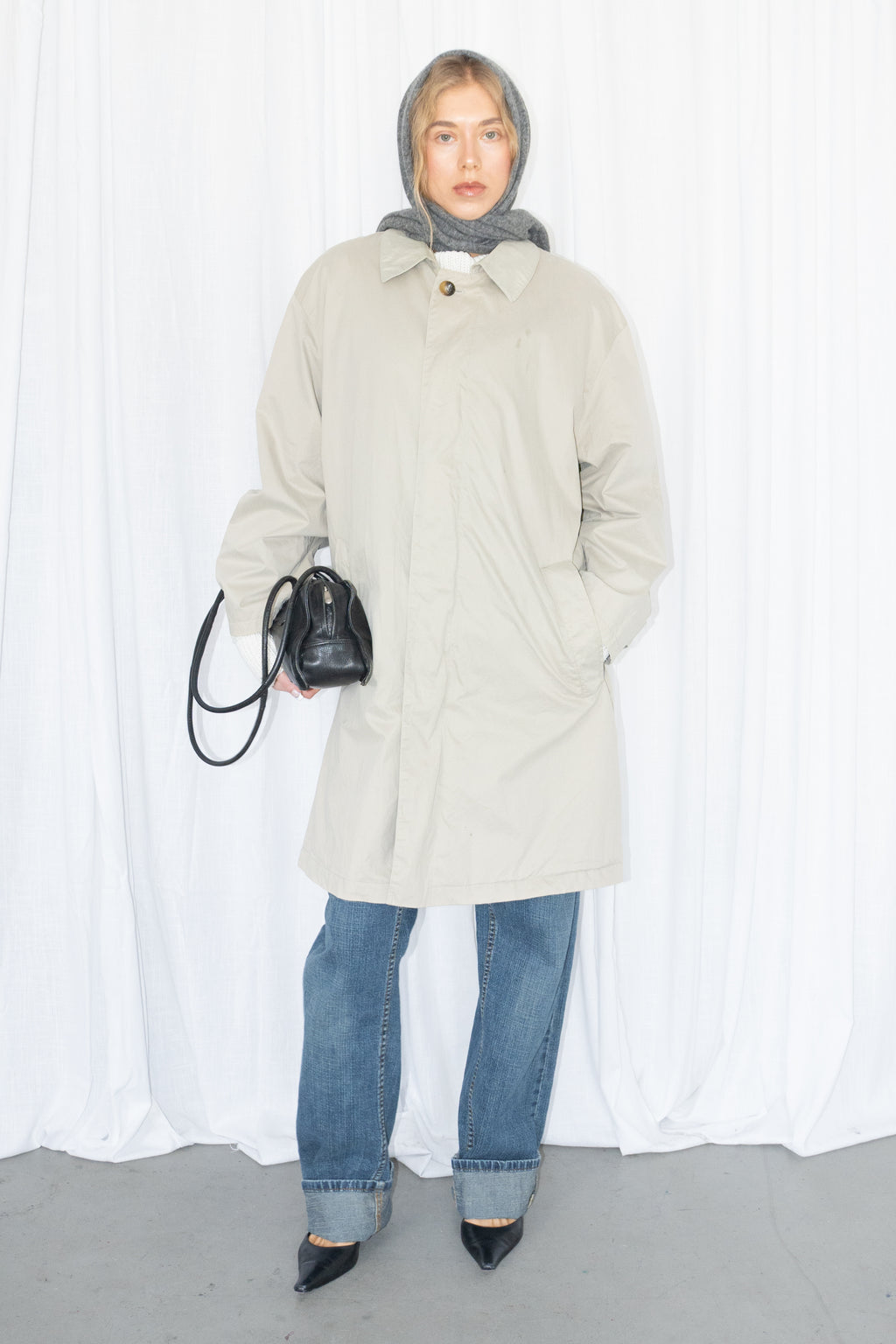 Beige Long Trench Coat Cotton - Size XL
