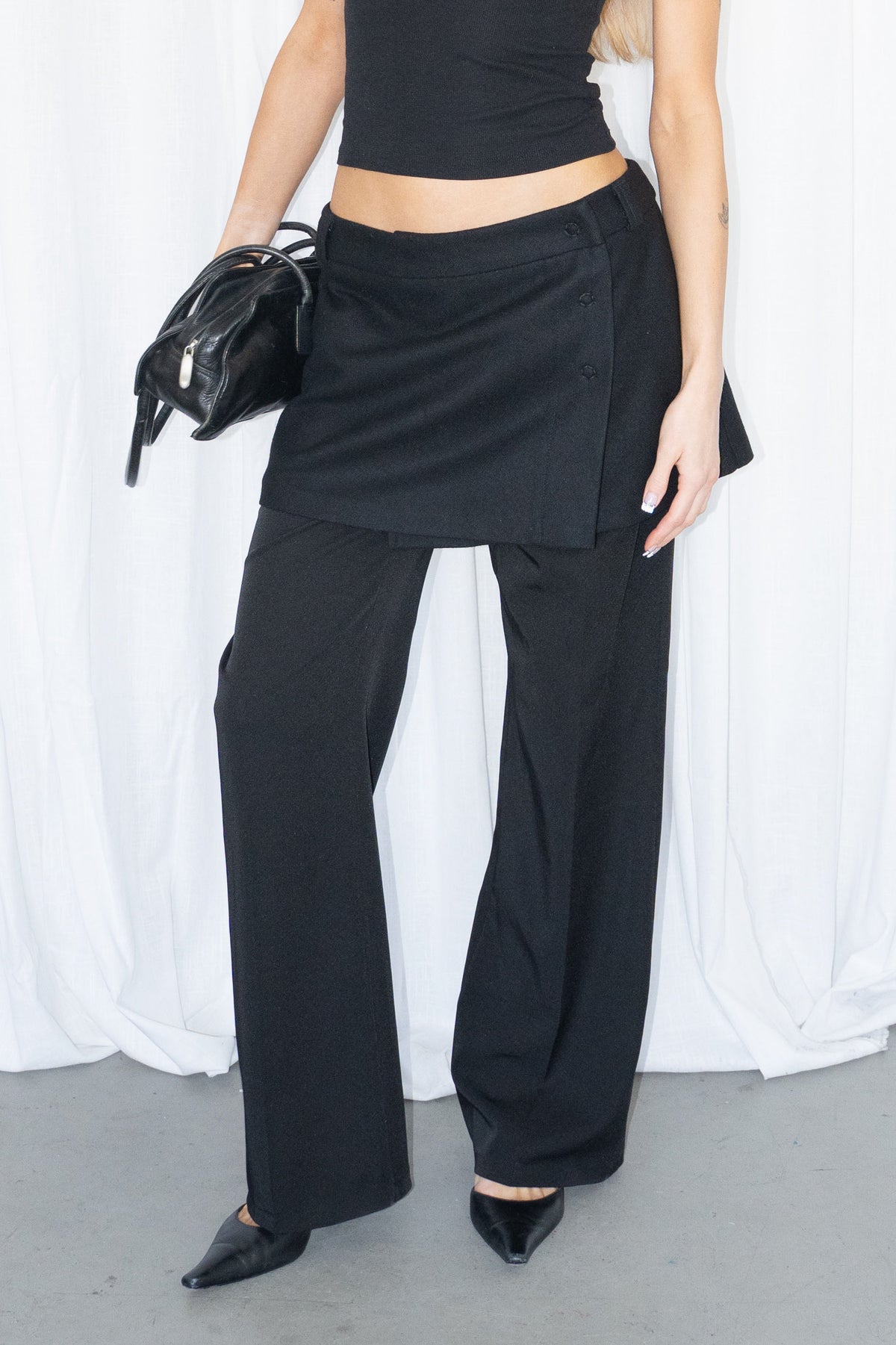 Black Wool Wrap Skirt - Size M