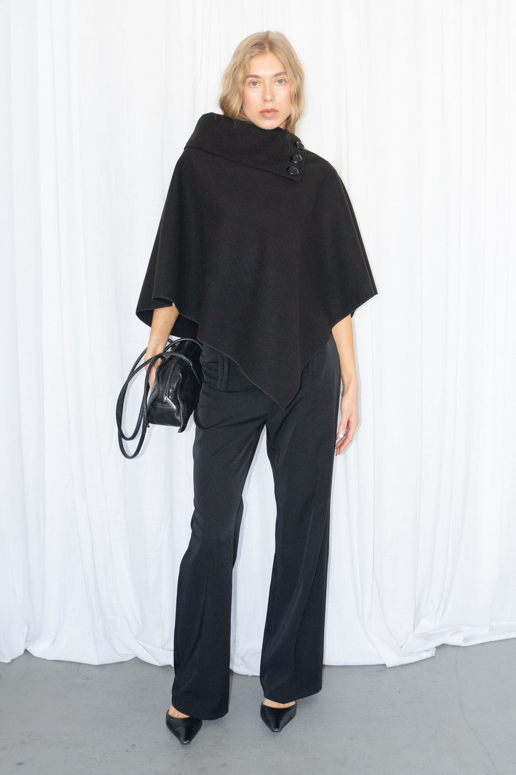 Black Asymmetric Cashmere & Wool Cape - No Size