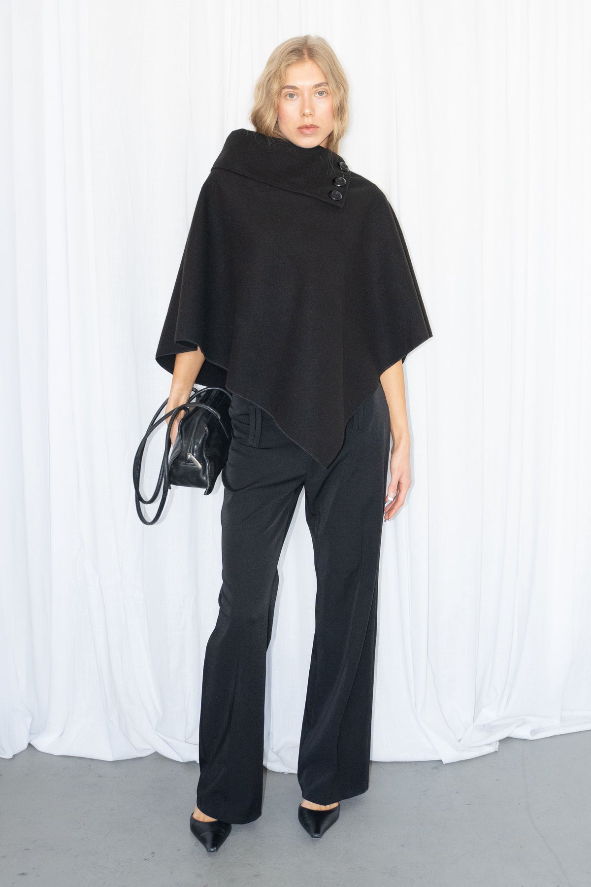 Black Asymmetric Cashmere & Wool Cape - No Size