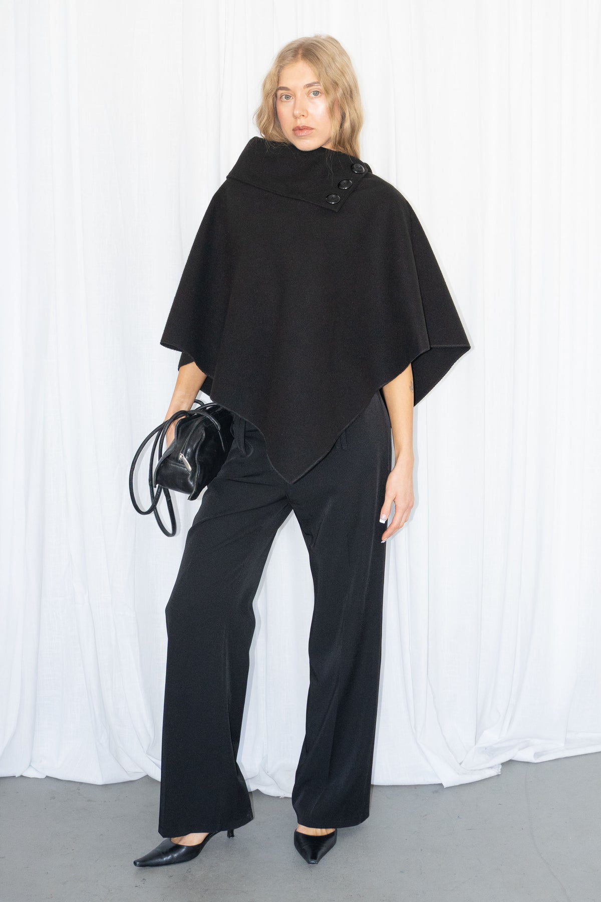 Black Asymmetric Cashmere & Wool Cape - No Size