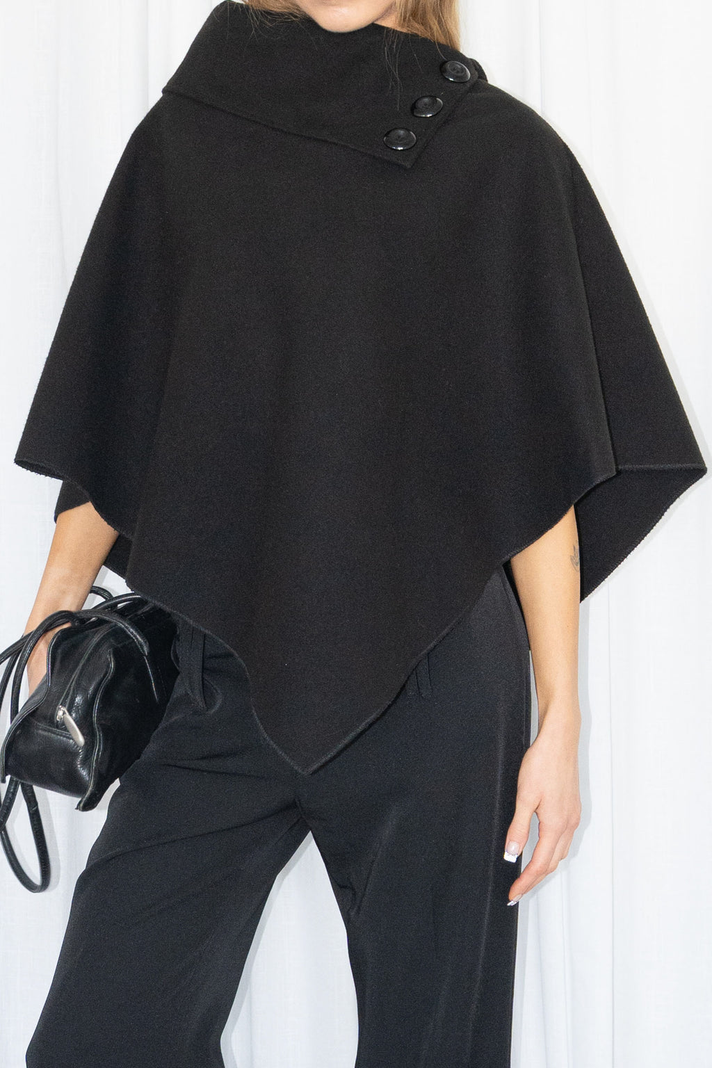 Black Asymmetric Cashmere & Wool Cape - No Size