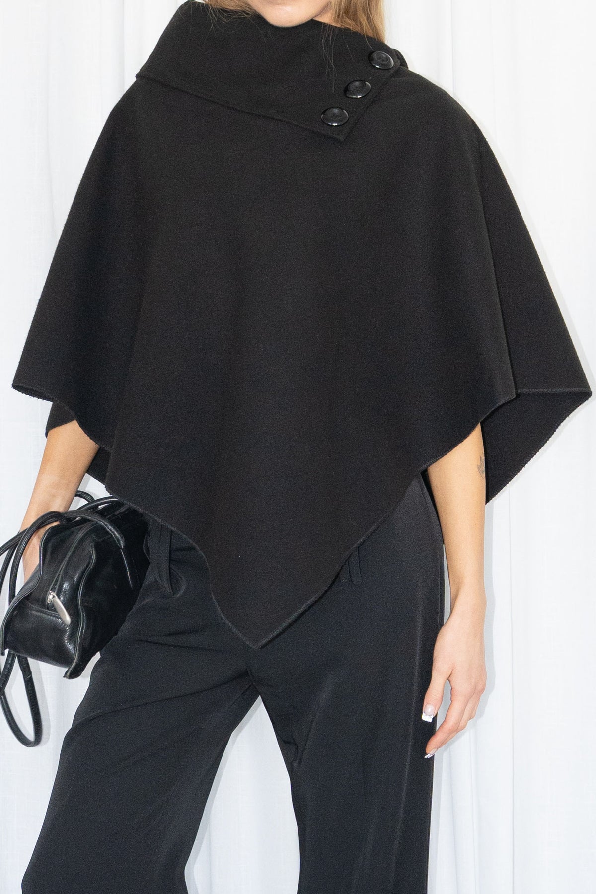 Black Asymmetric Cashmere & Wool Cape - No Size