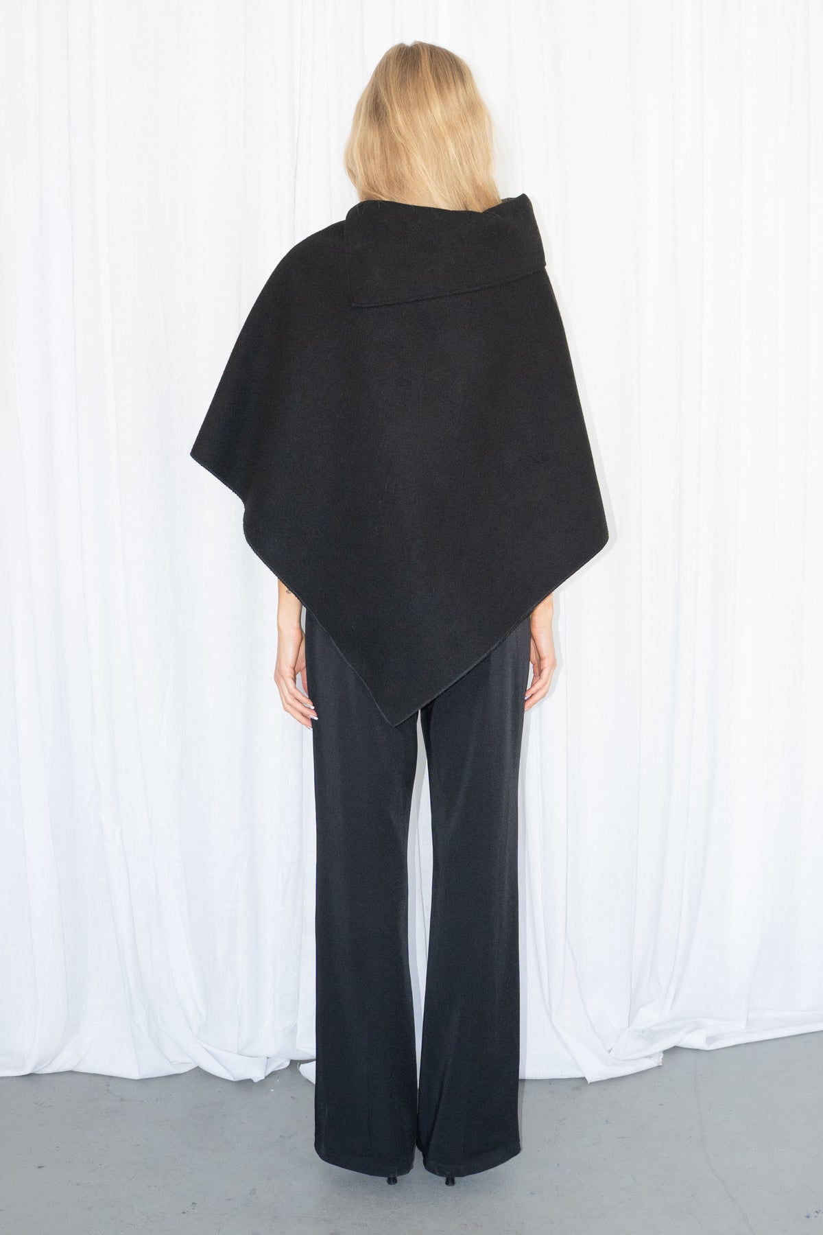 Black Asymmetric Cashmere & Wool Cape - No Size