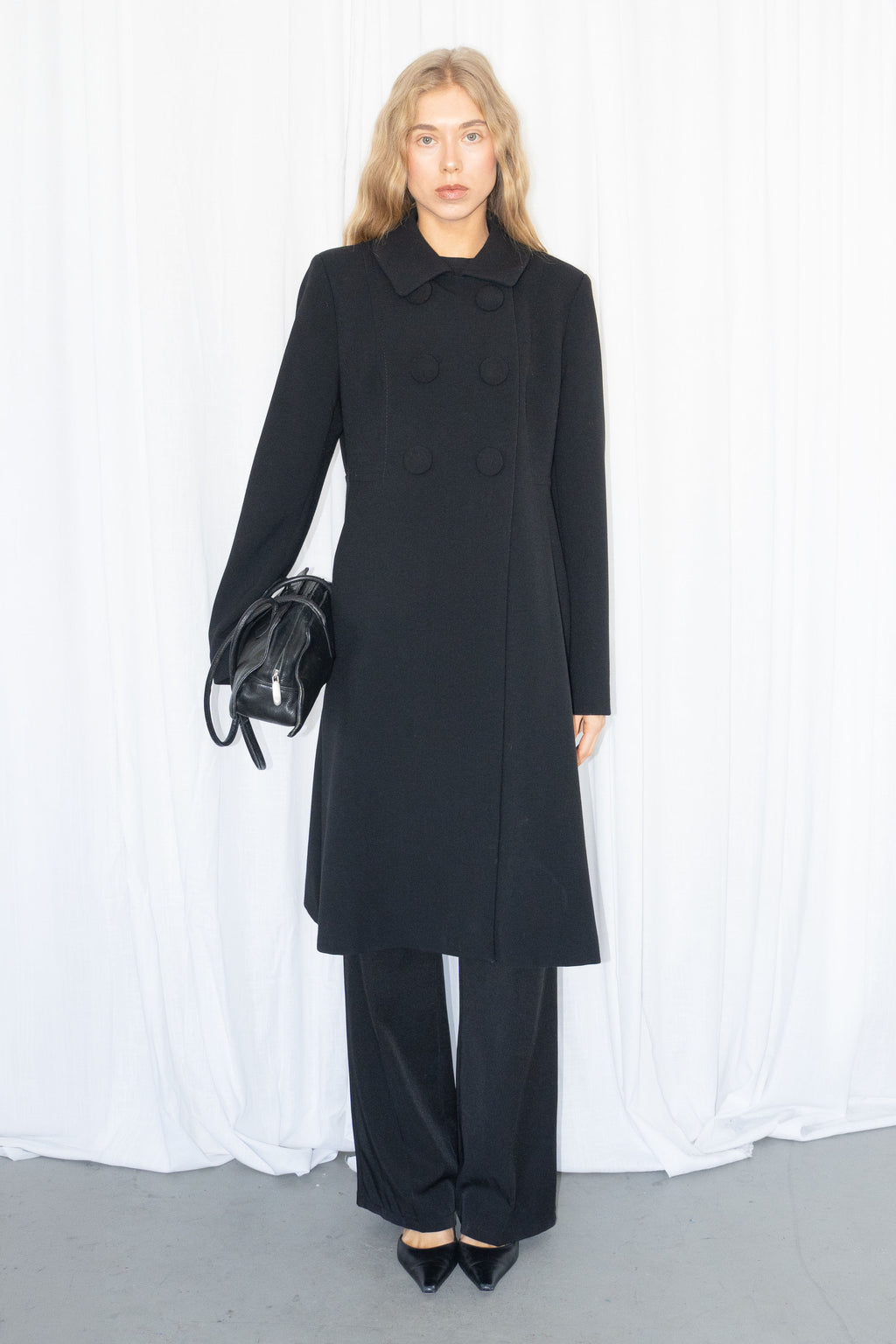 Black Double Breasted Coat - Size M/L