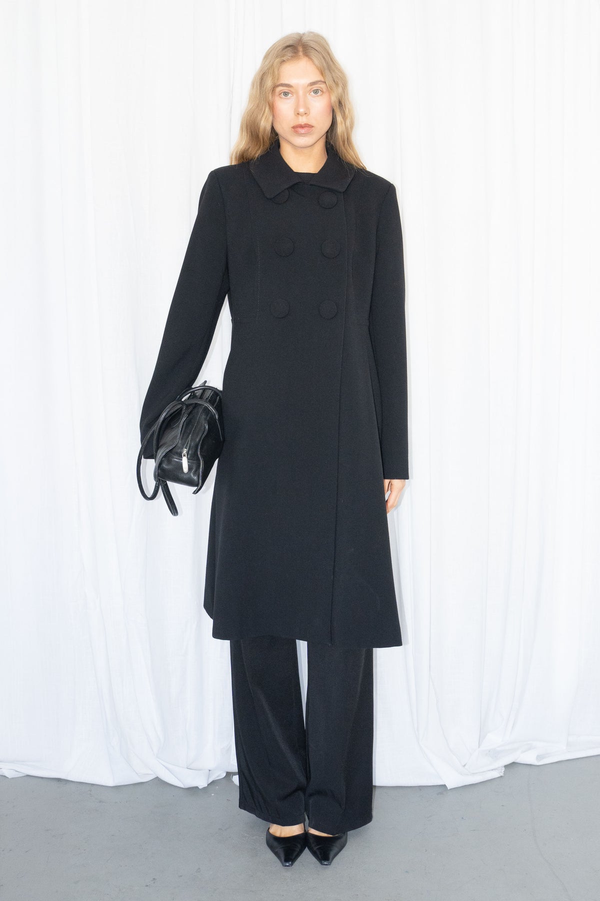 Black Double Breasted Coat - Size M/L