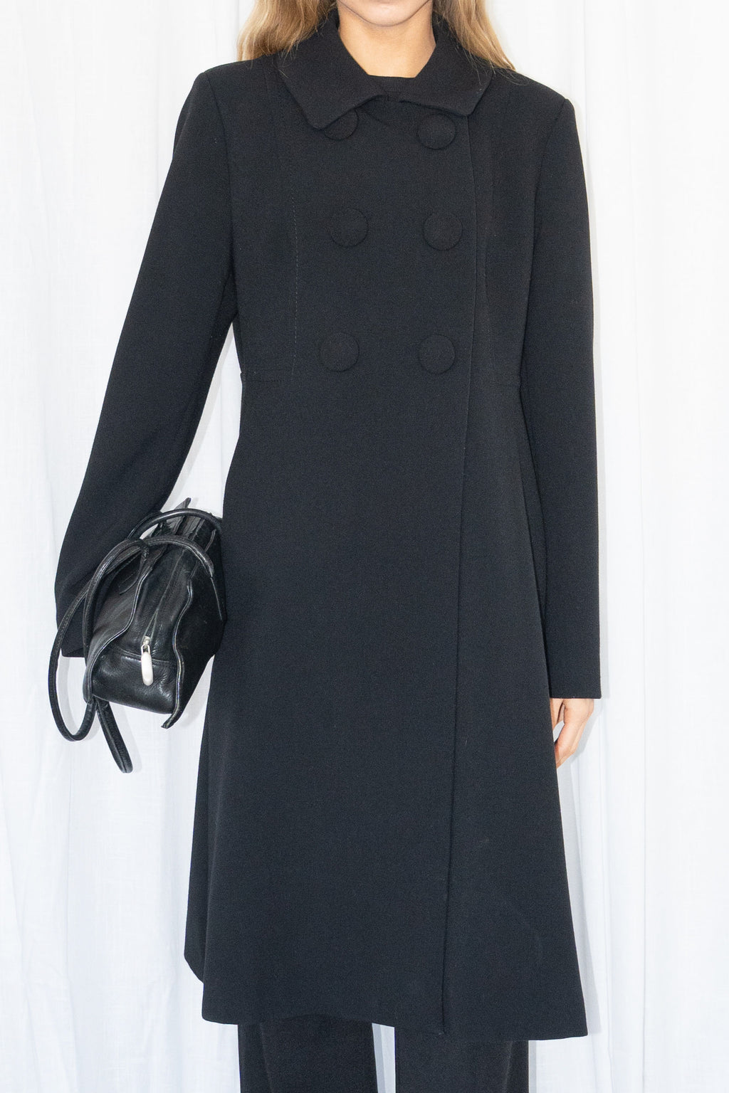 Black Double Breasted Coat - Size M/L