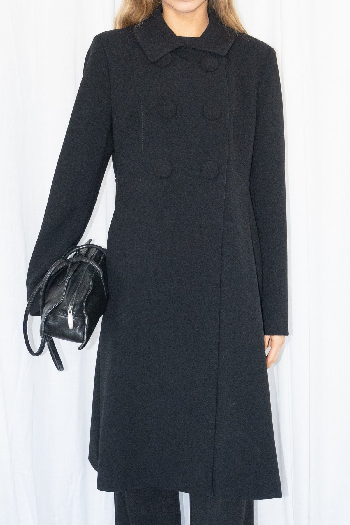 Black Double Breasted Coat - Size M/L