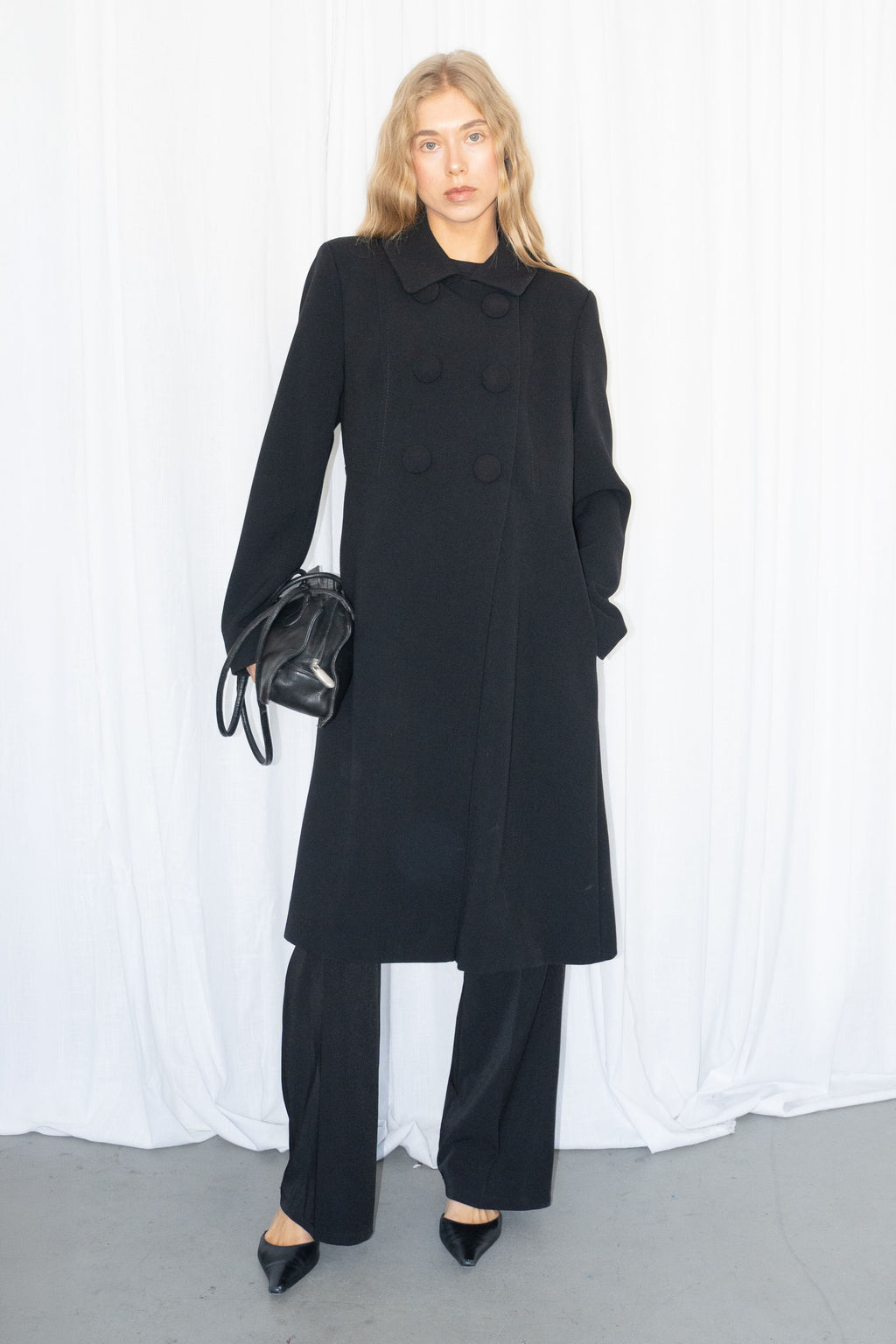 Black Double Breasted Coat - Size M/L