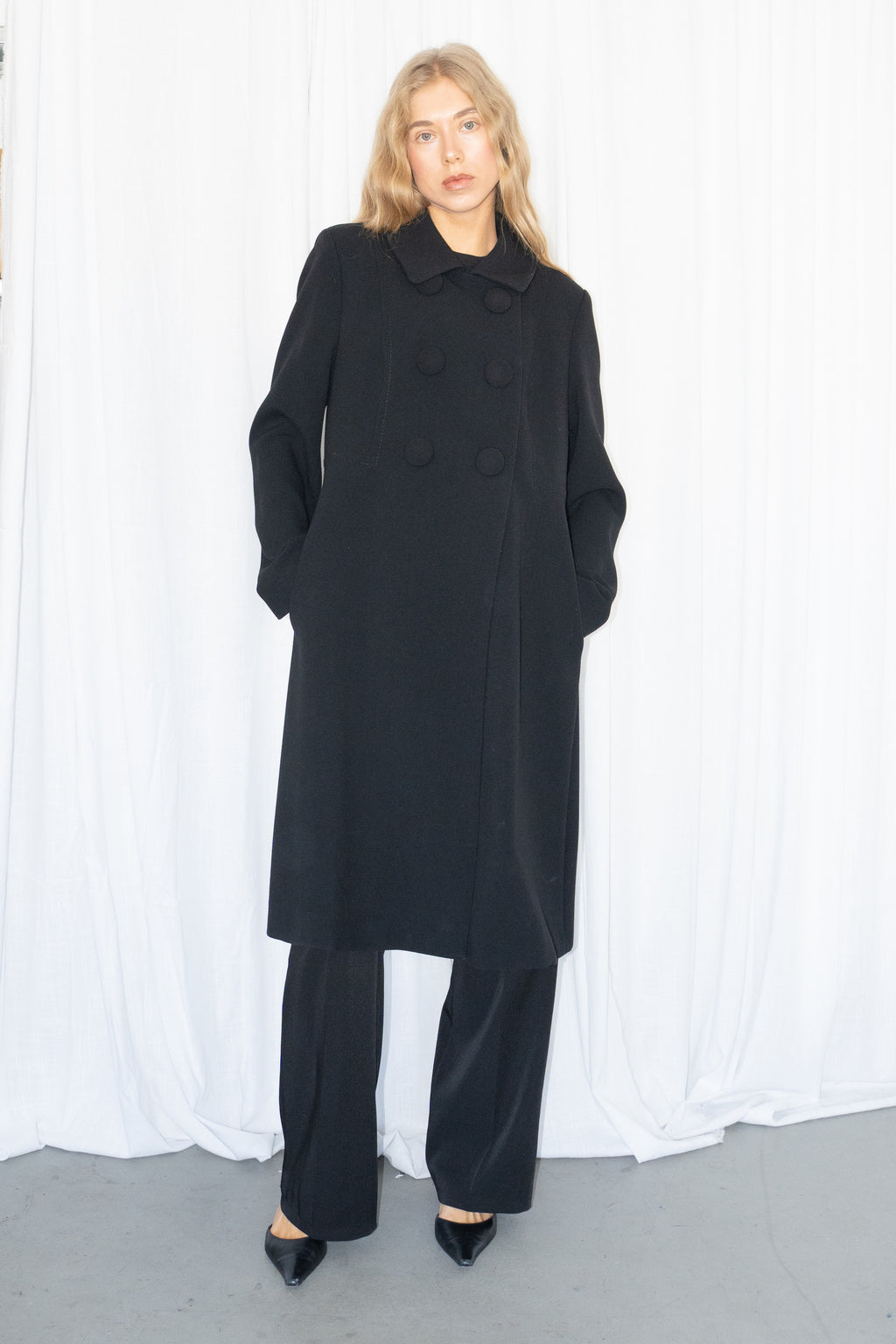 Black Double Breasted Coat - Size M/L