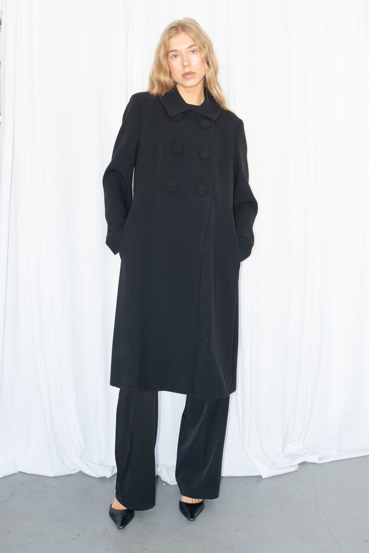 Black Double Breasted Coat - Size M/L