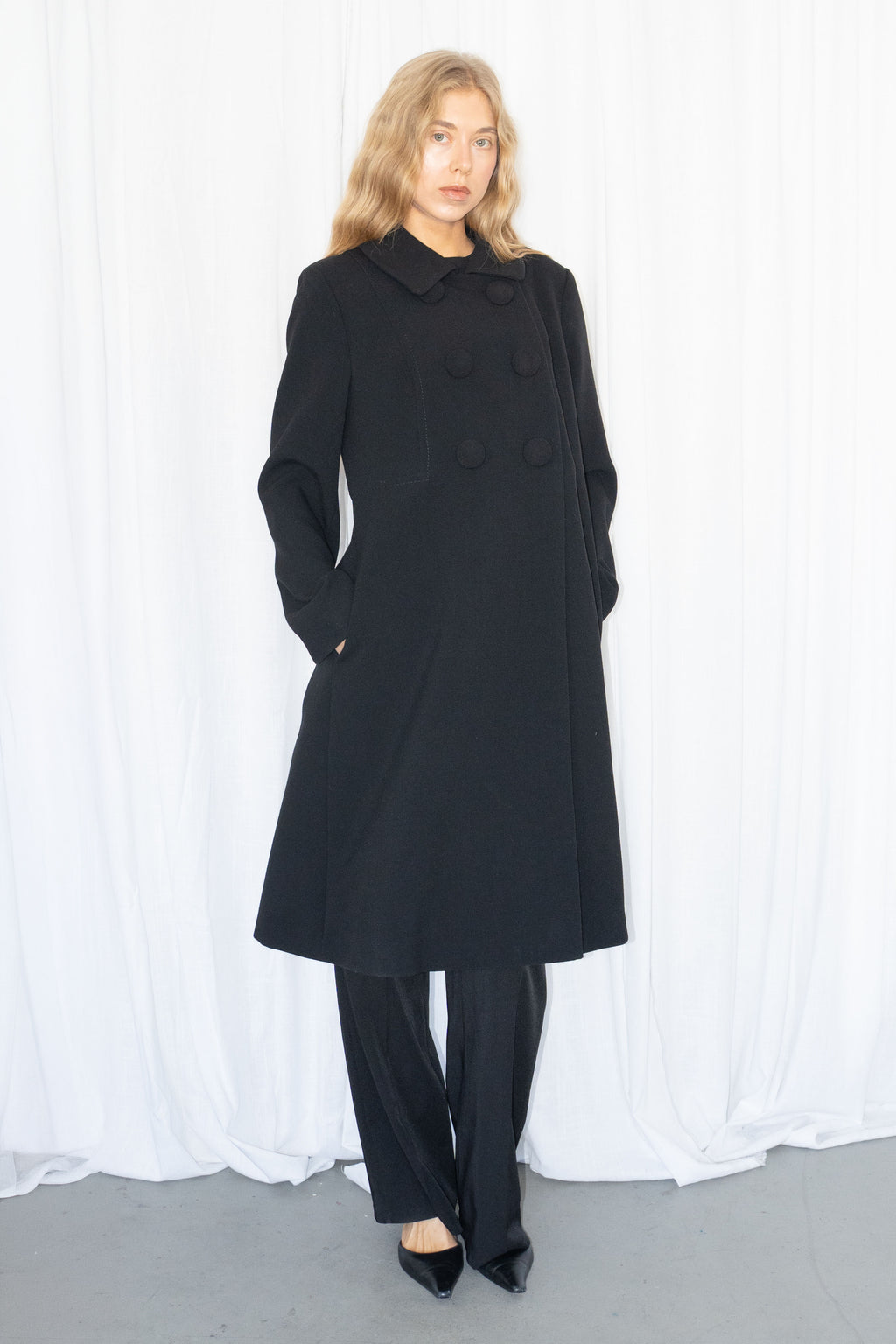 Black Double Breasted Coat - Size M/L