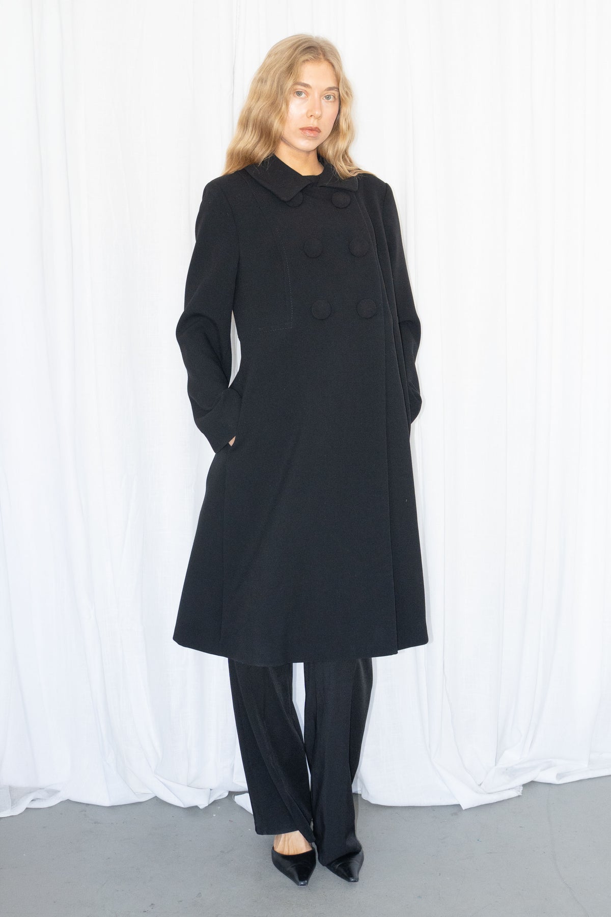 Black Double Breasted Coat - Size M/L