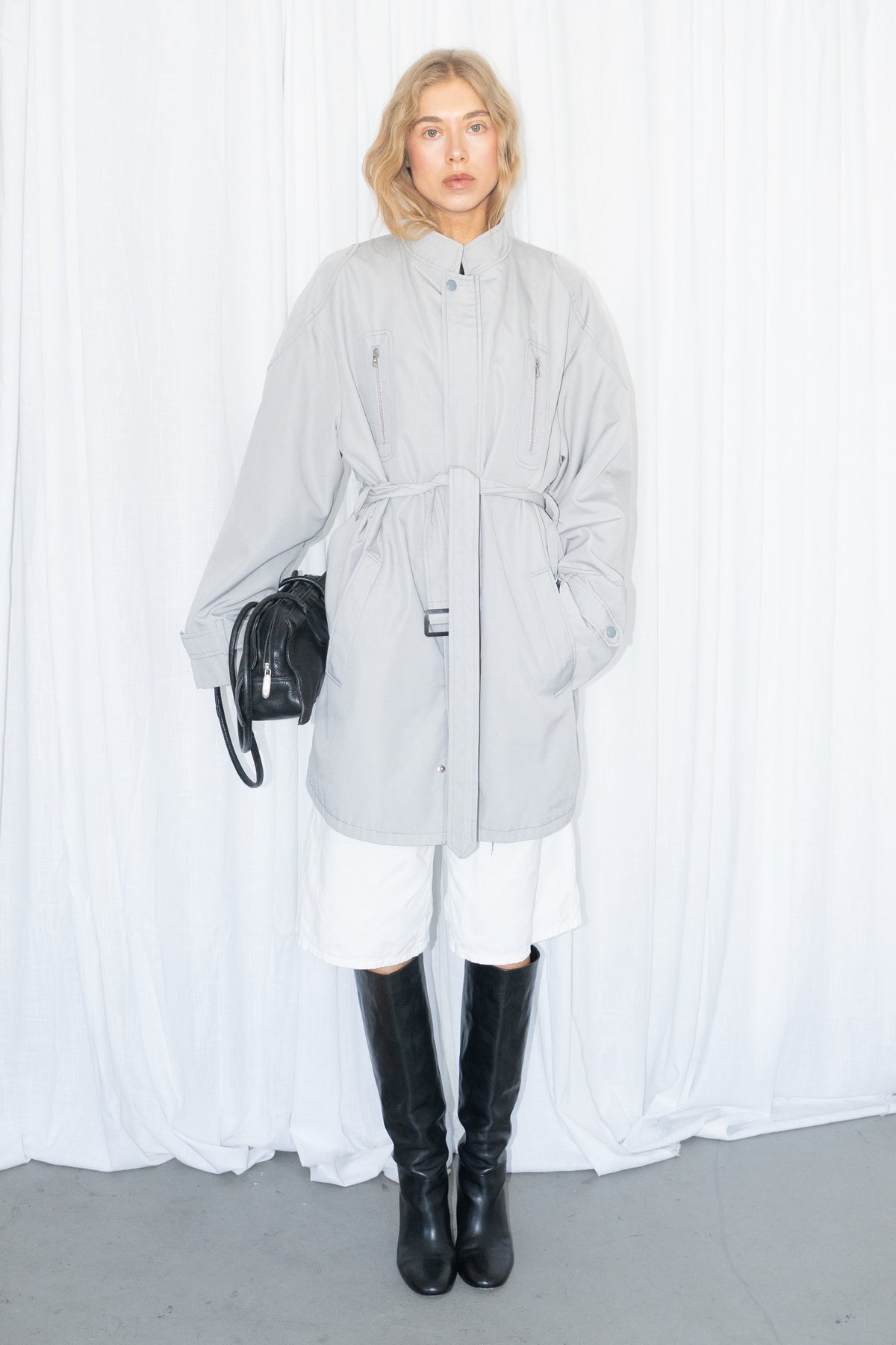 Grey Belted Trench Coat - Size XXL