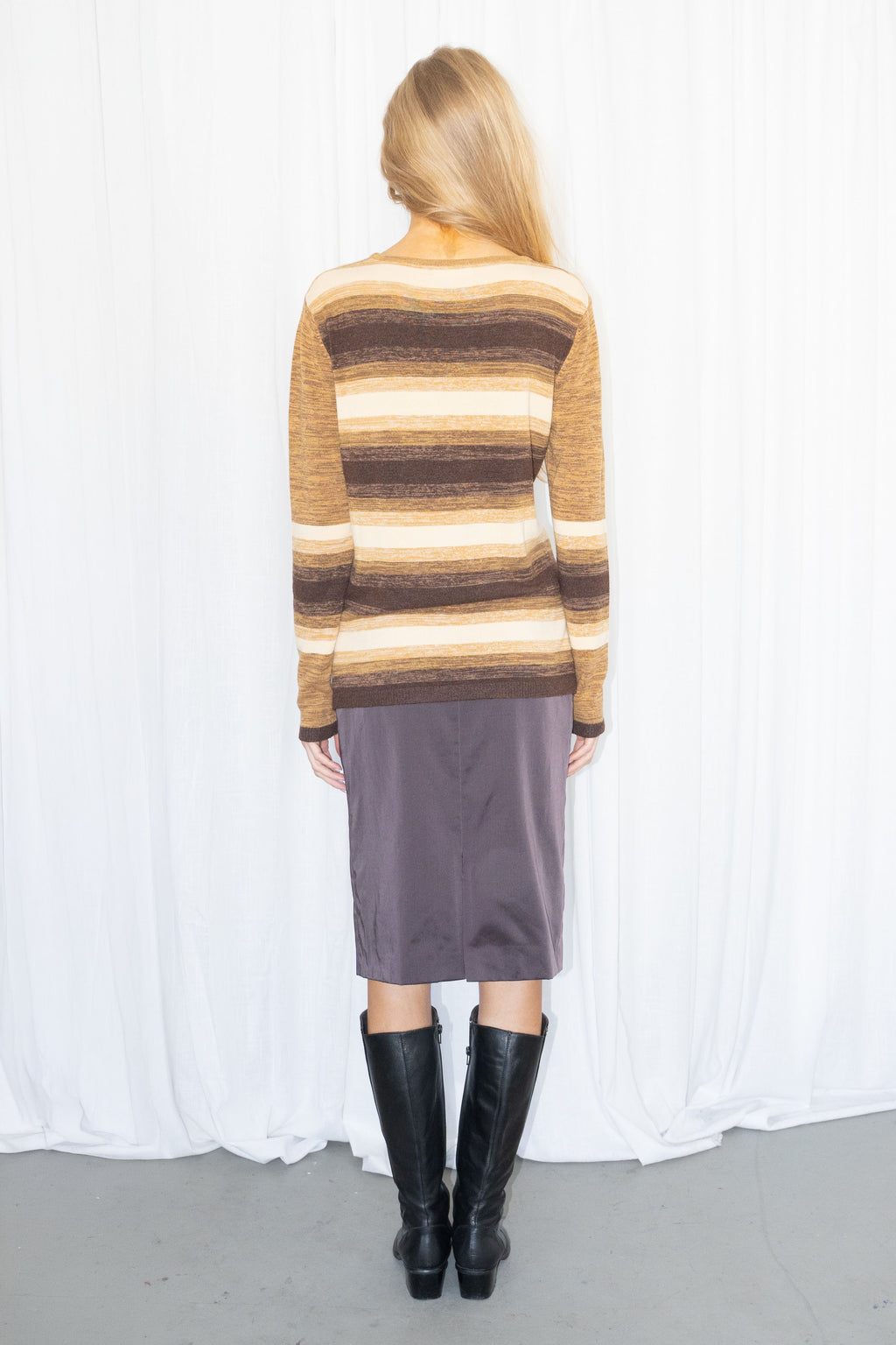 Brown/Cream 65% Cotton Striped Knit Sweater - Size M