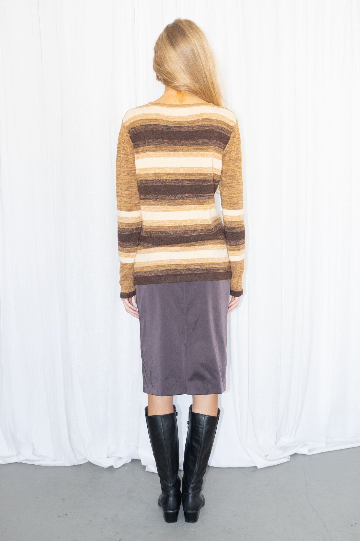 Brown/Cream 65% Cotton Striped Knit Sweater - Size M