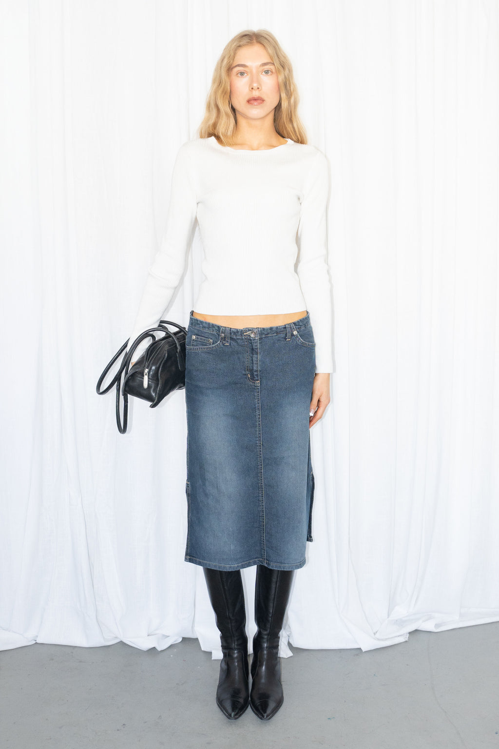 Blue Denim Midi Skirt - Size M/L
