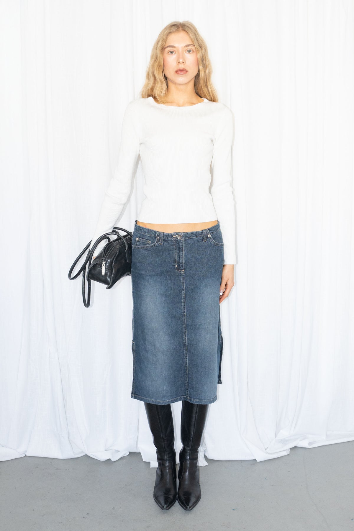 Blue Denim Midi Skirt - Size M/L