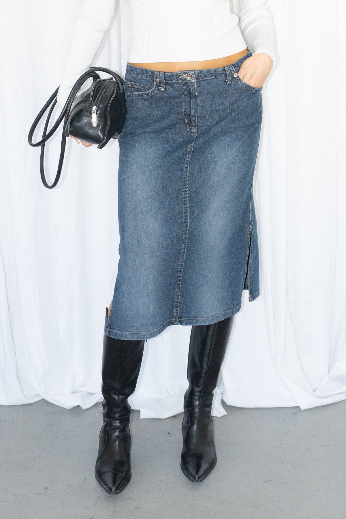 Blue Denim Midi Skirt - Size M/L