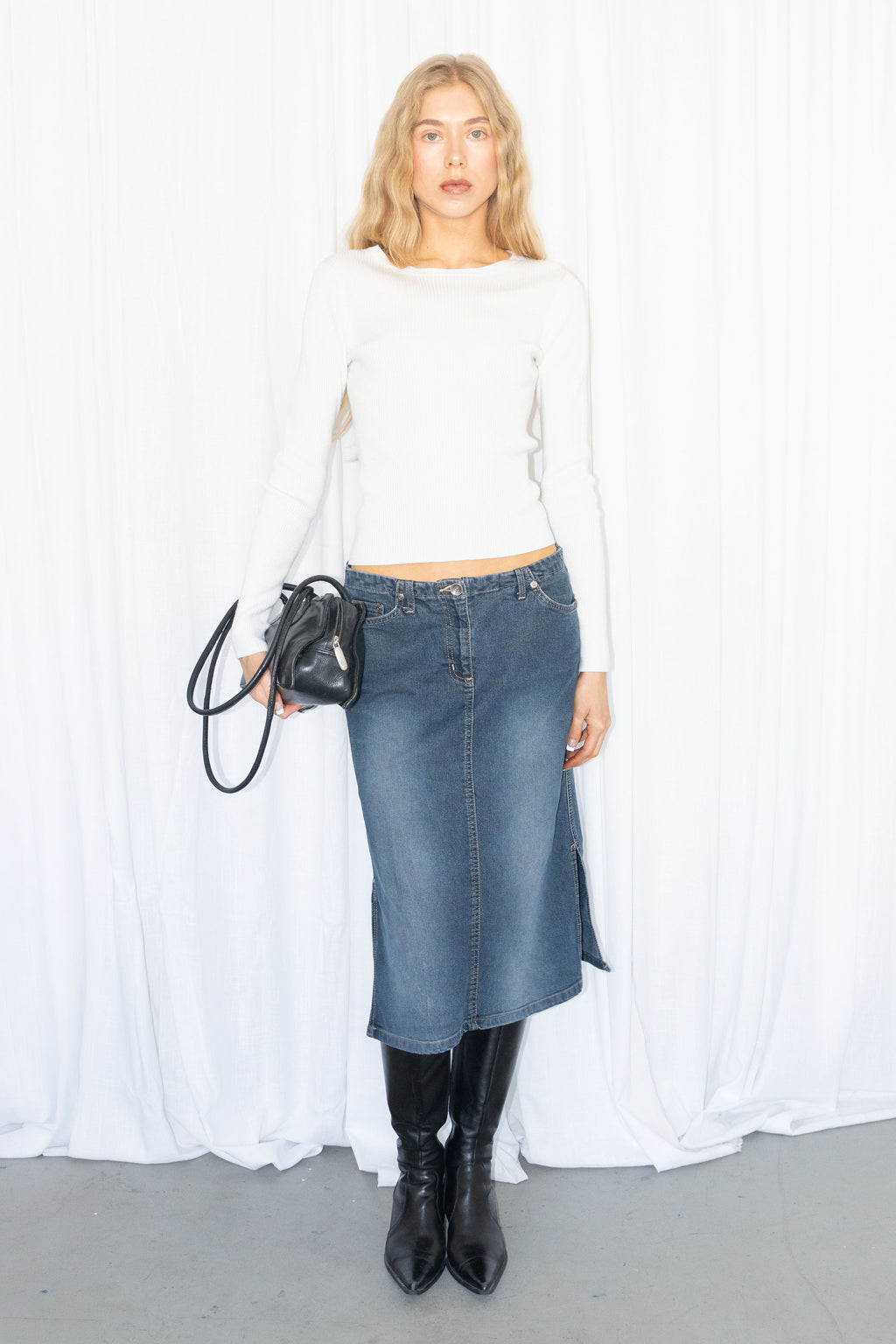Blue Denim Midi Skirt - Size M/L