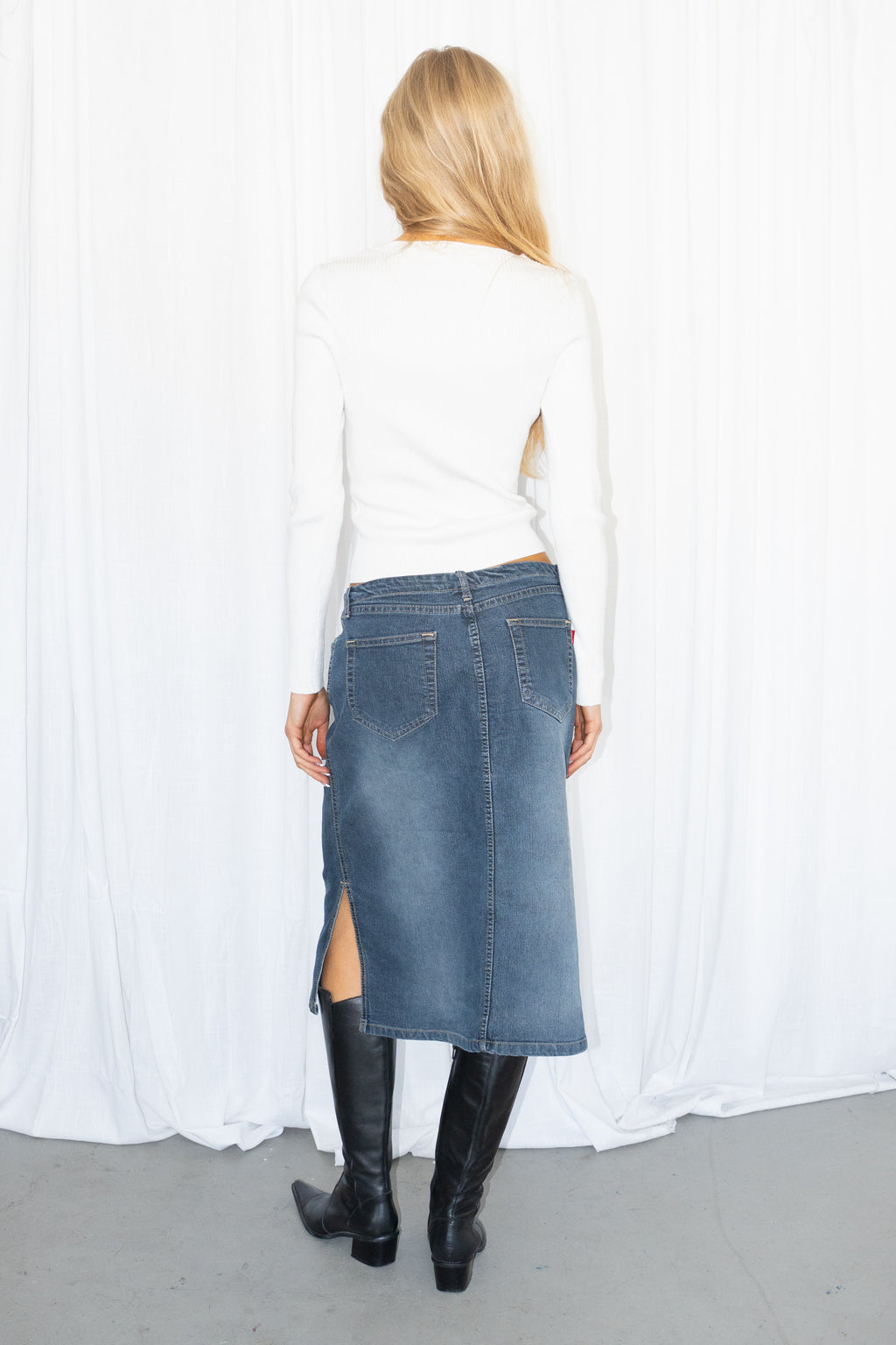 Blue Denim Midi Skirt - Size M/L