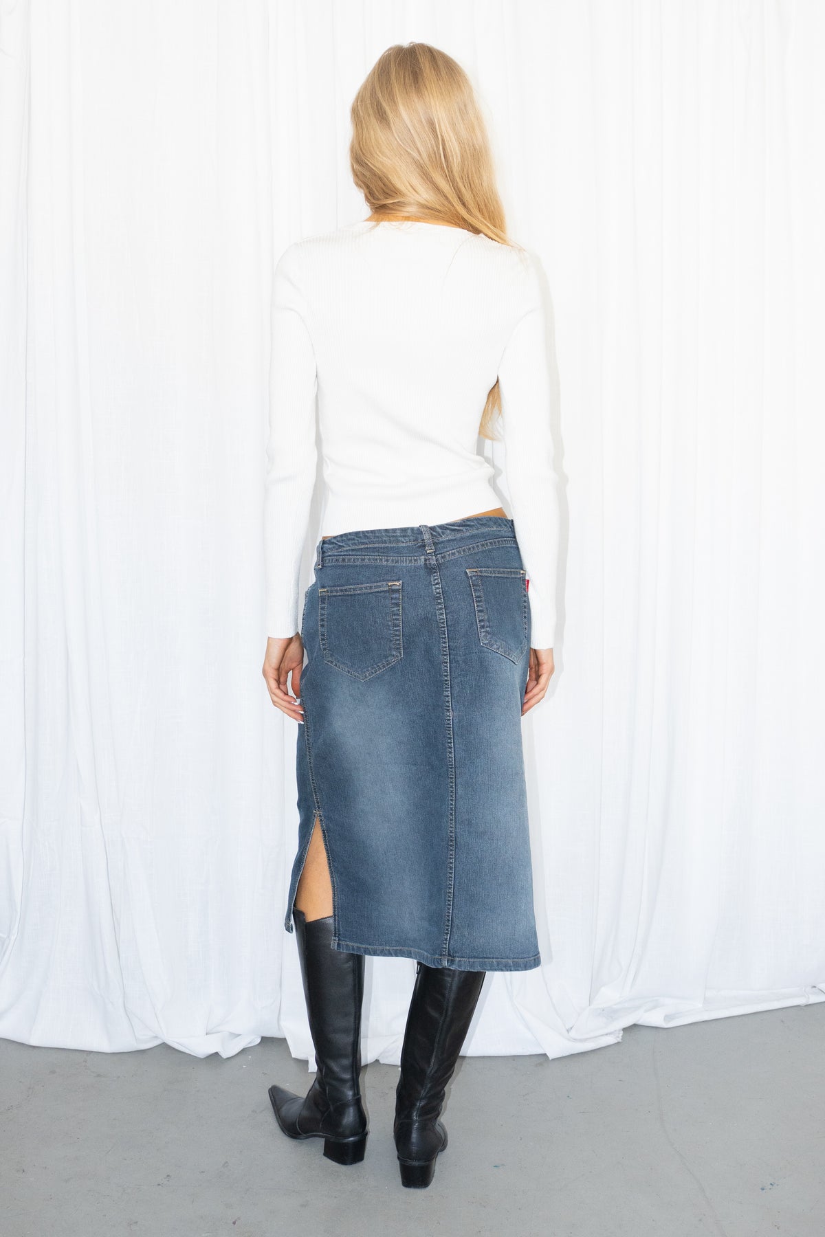 Blue Denim Midi Skirt - Size M/L