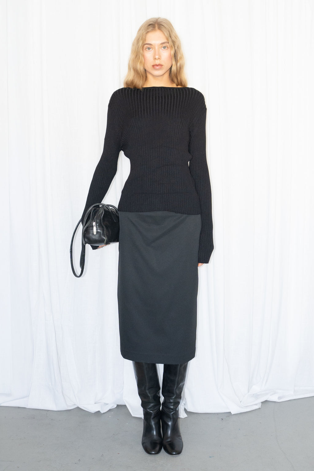 Black Ribbed Knit Sweater - Size M/L