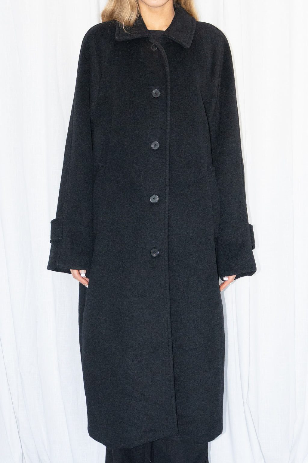 Black Wool Long Coat - Size L/XL