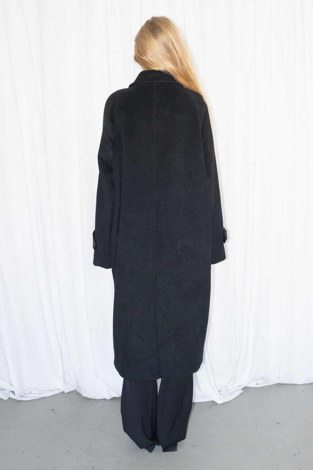 Black Wool Long Coat - Size L/XL