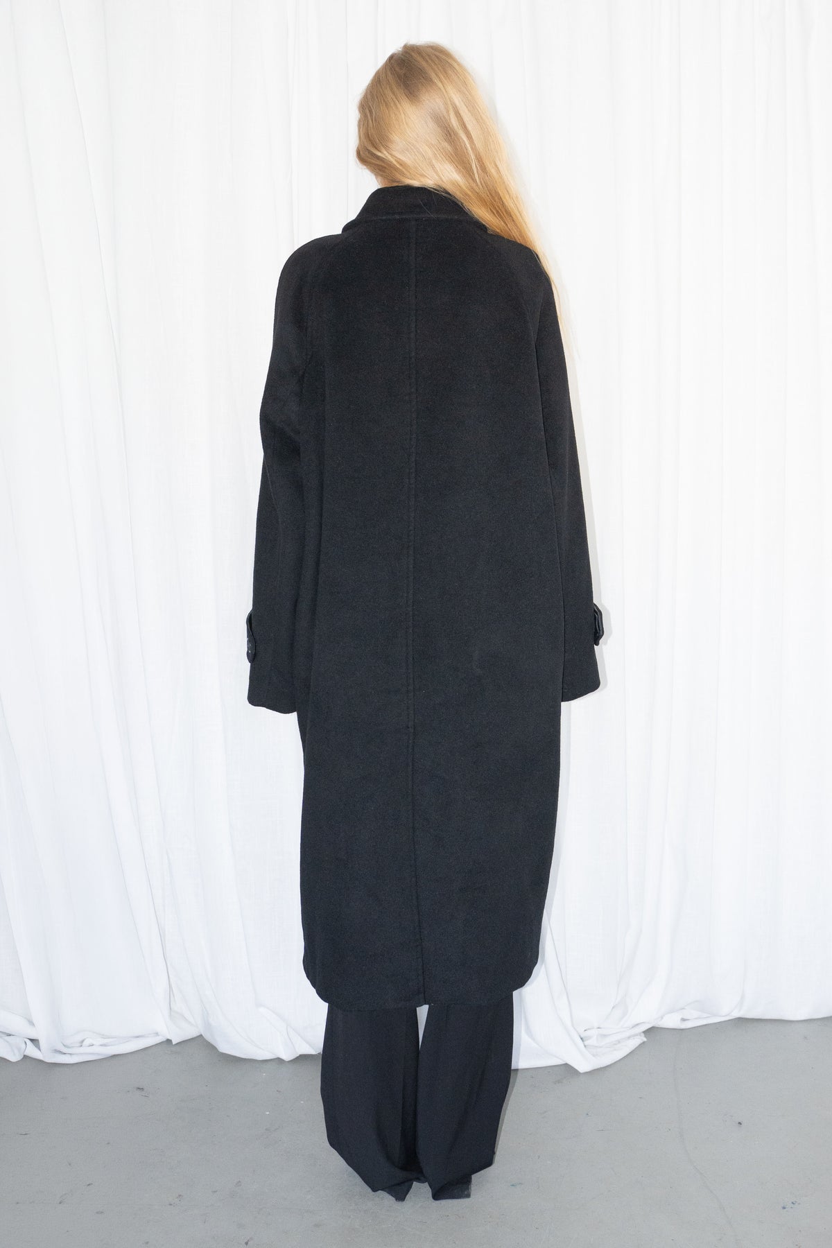 Black Wool Long Coat - Size L/XL