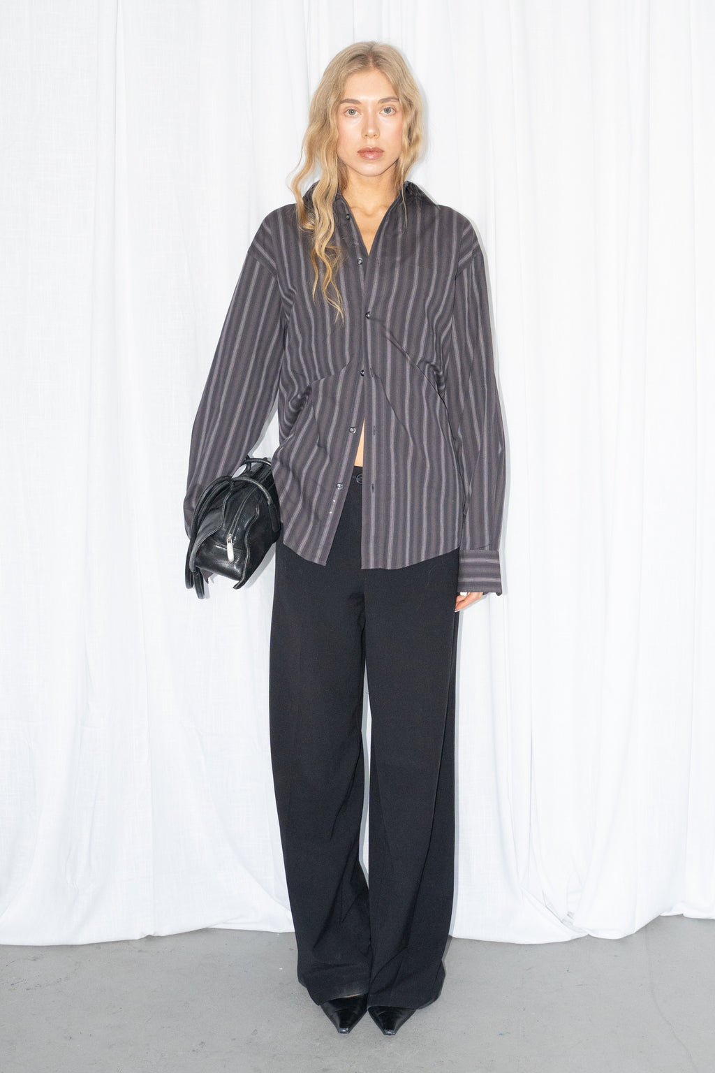 Dark Brown/Grey Striped Shirt - Size M/L