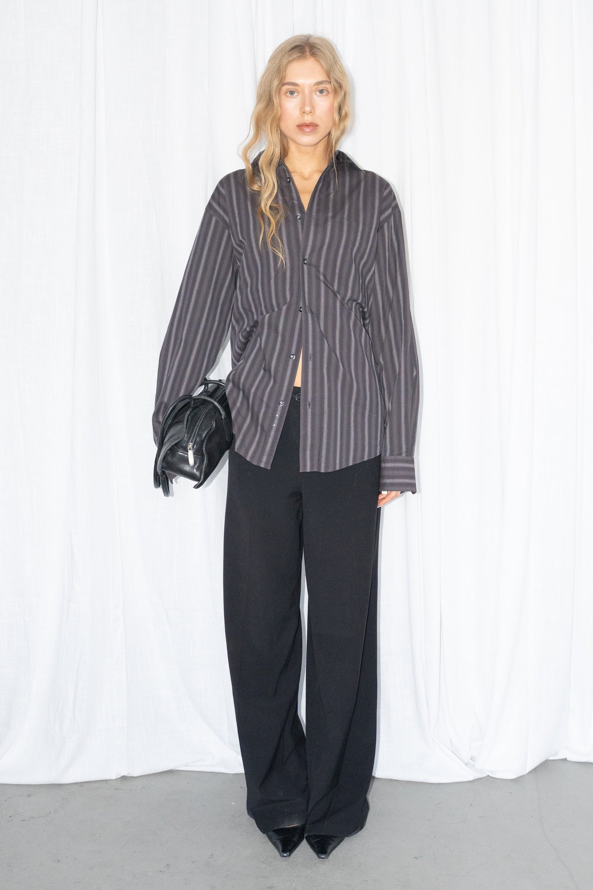 Dark Brown/Grey Striped Shirt - Size M/L