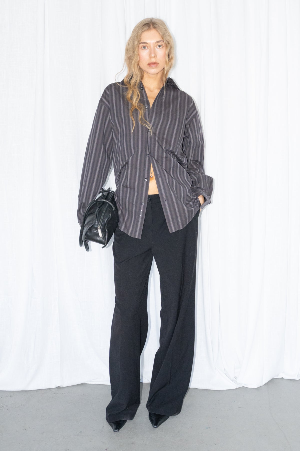 Dark Brown/Grey Striped Shirt - Size M/L