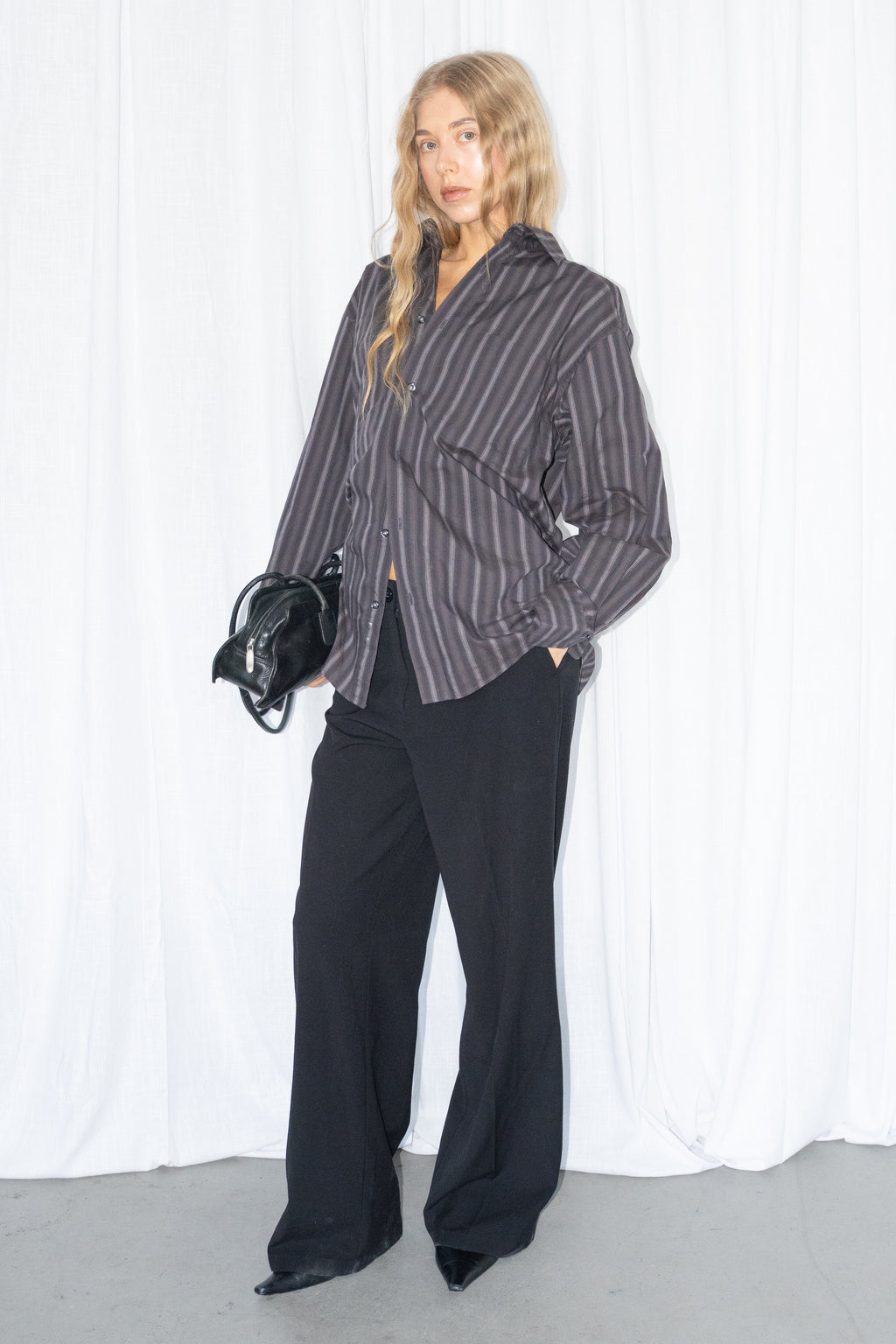 Dark Brown/Grey Striped Shirt - Size M/L
