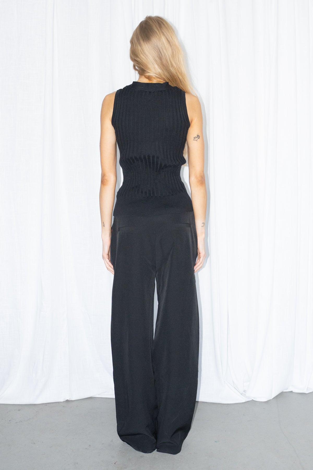 Black Ribbed Sleeveless Top - Size S