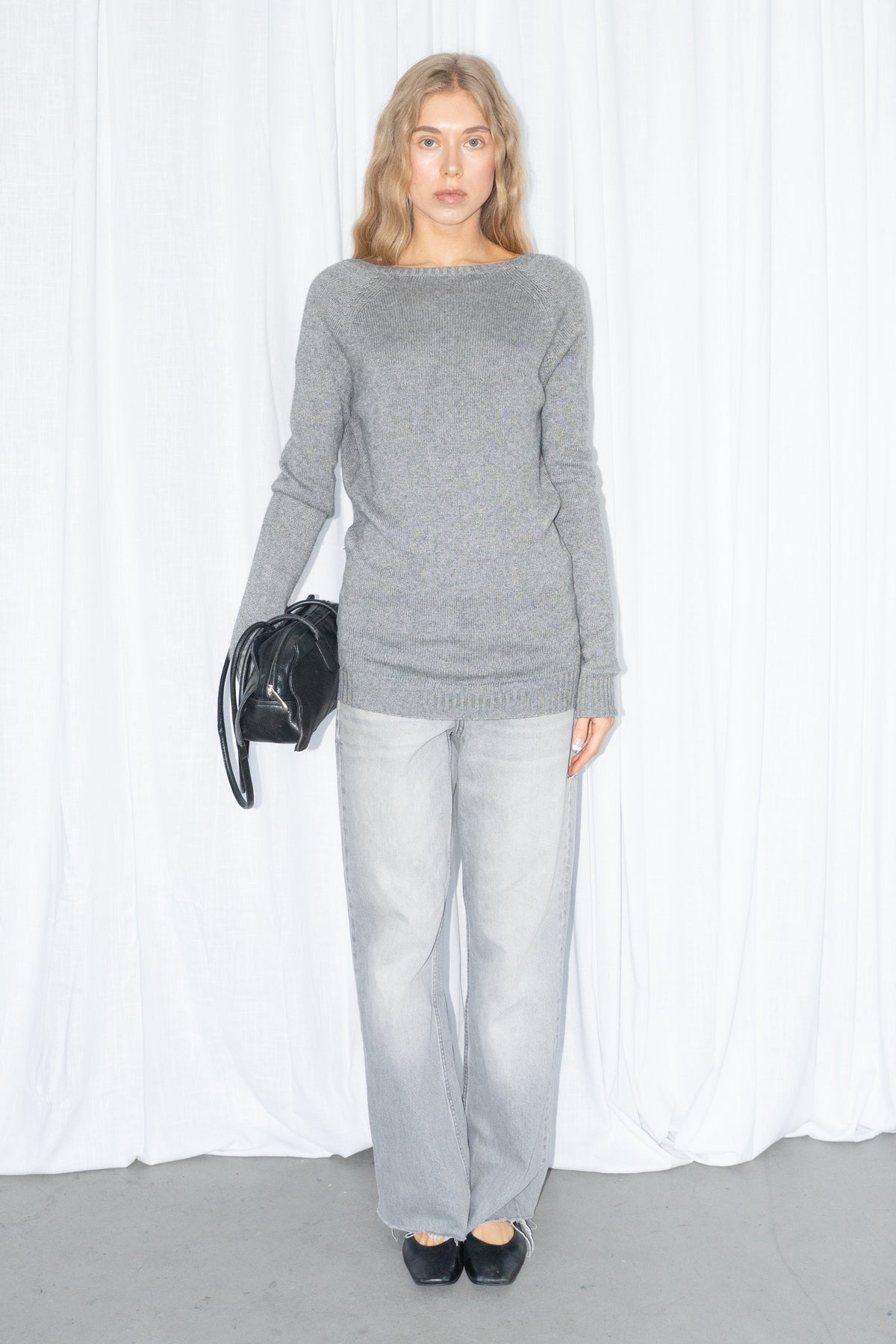 Open Back Grey Knit Sweater - Size M/L