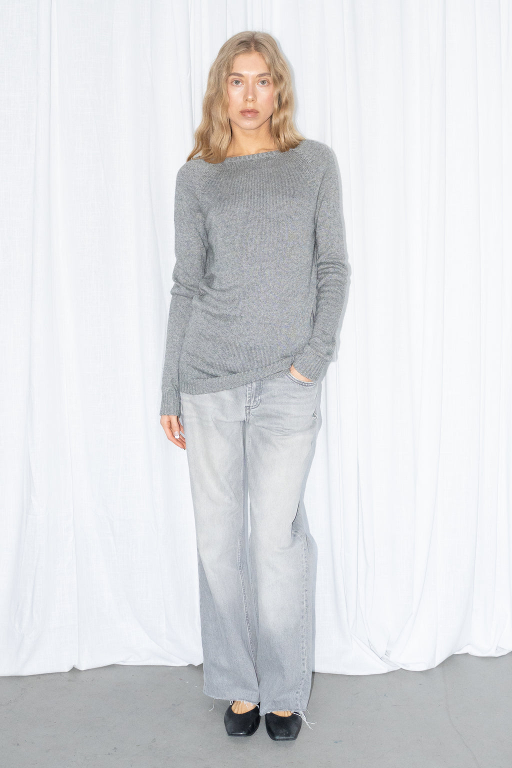 Open Back Grey Knit Sweater - Size M/L