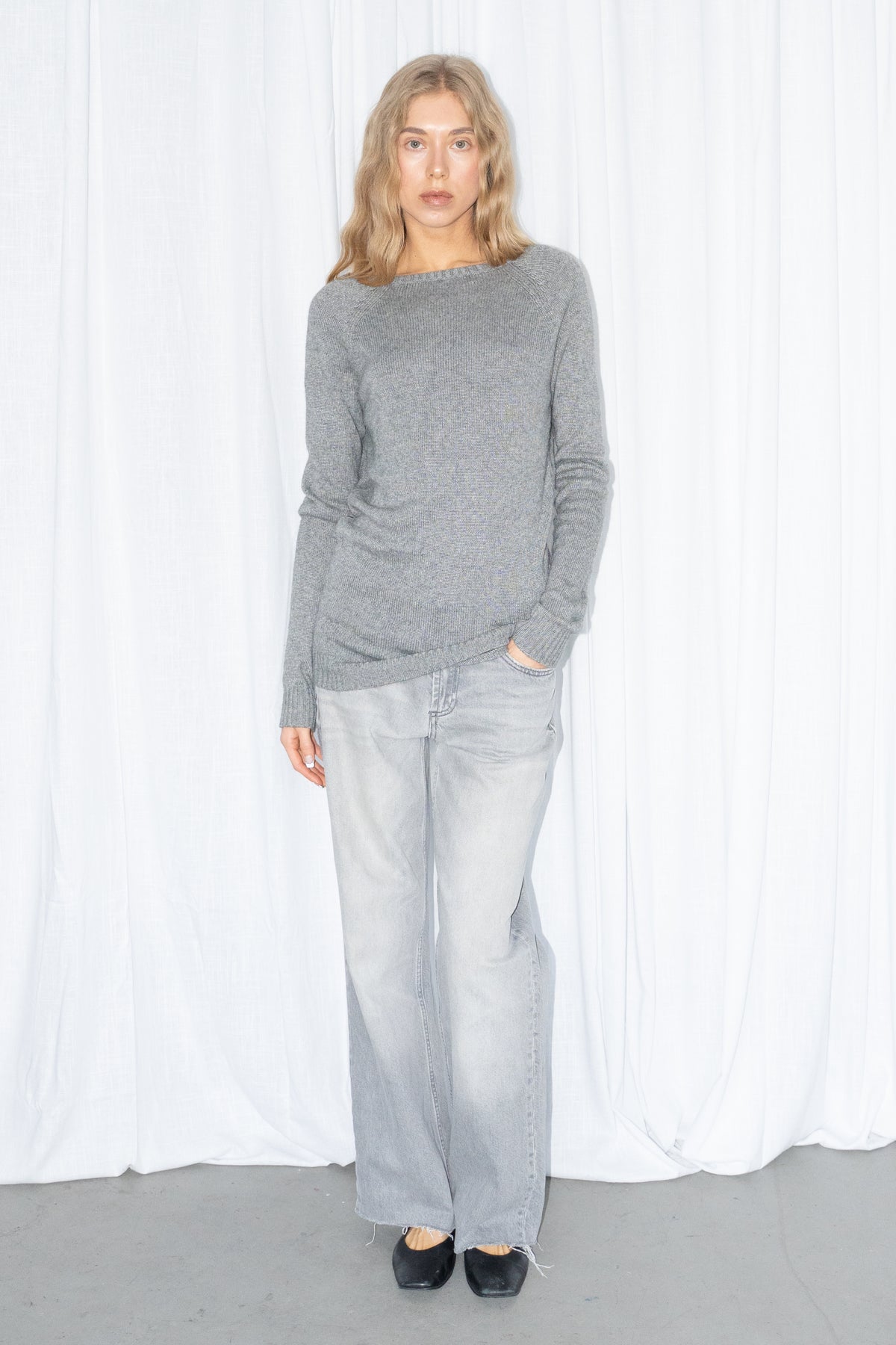 Open Back Grey Knit Sweater - Size M/L