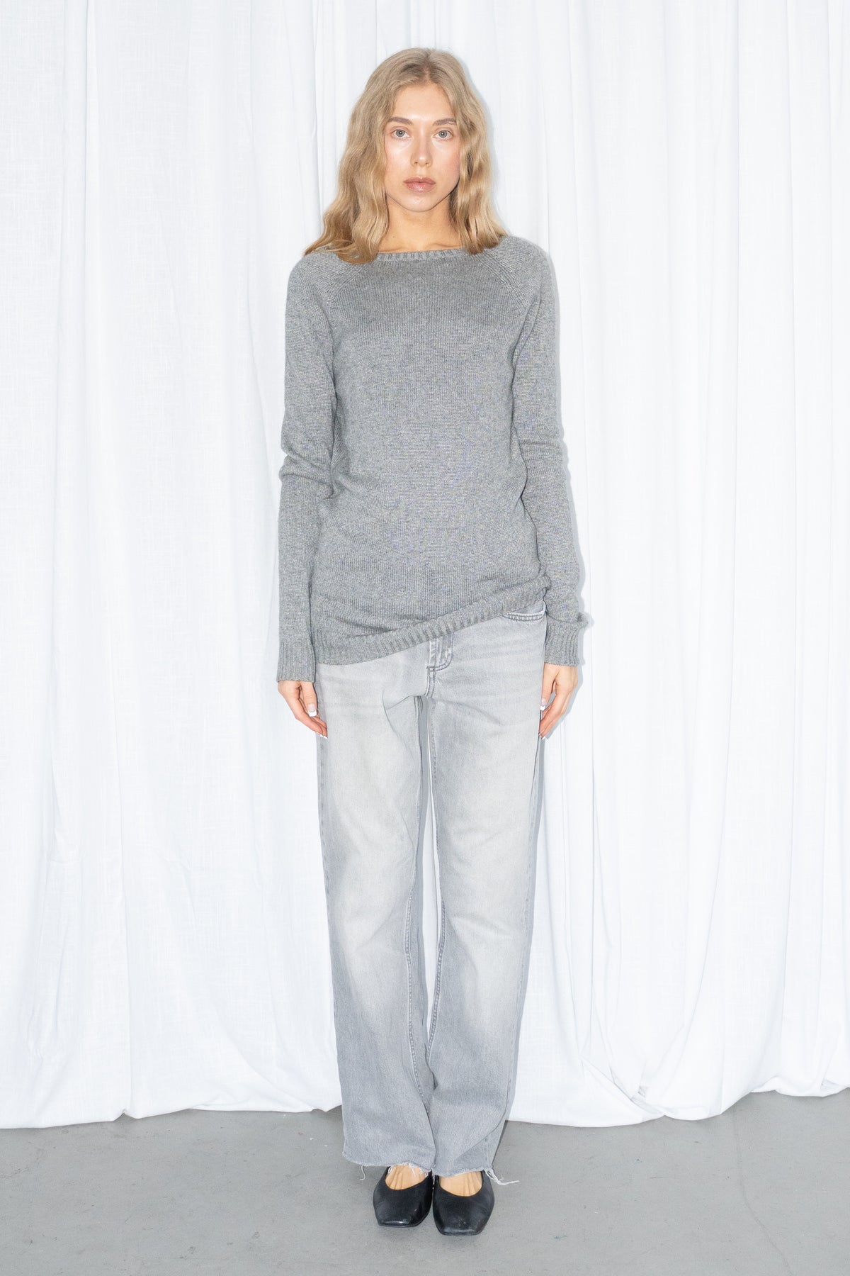 Open Back Grey Knit Sweater - Size M/L