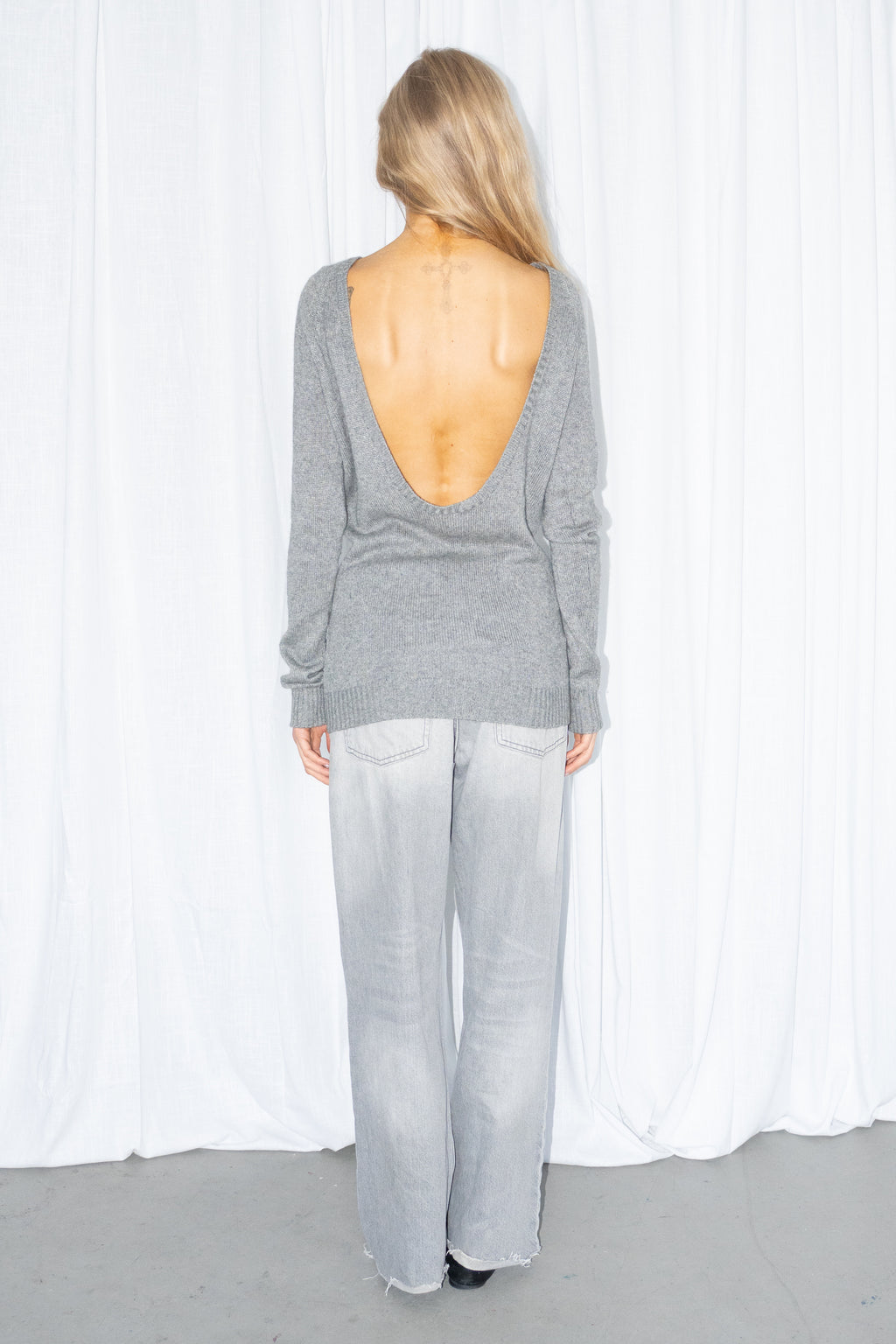 Open Back Grey Knit Sweater - Size M/L