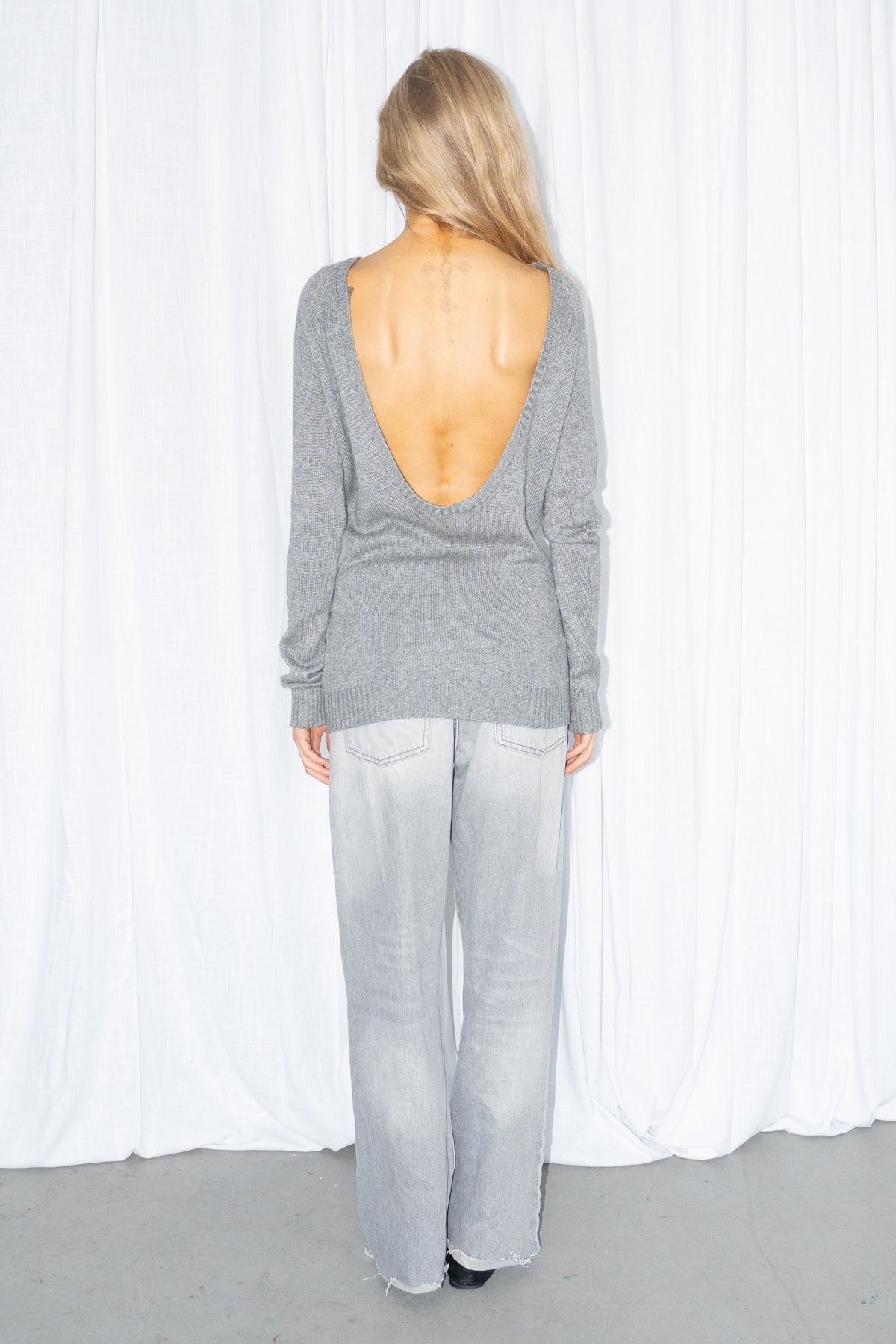 Open Back Grey Knit Sweater - Size M/L