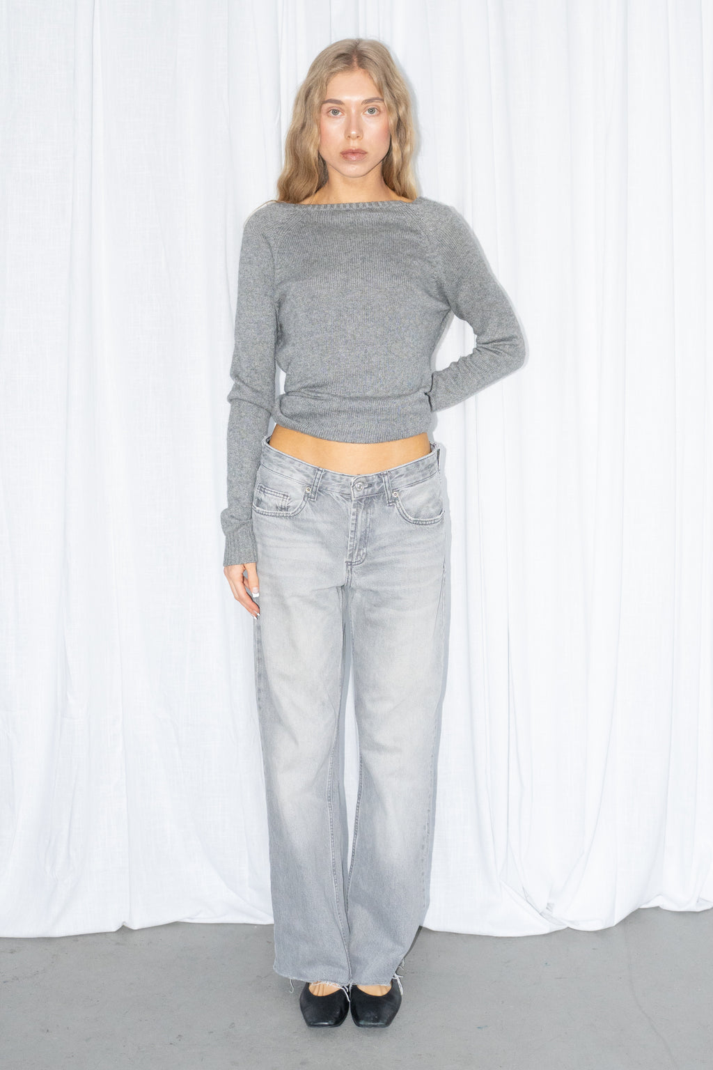 Open Back Grey Knit Sweater - Size M/L