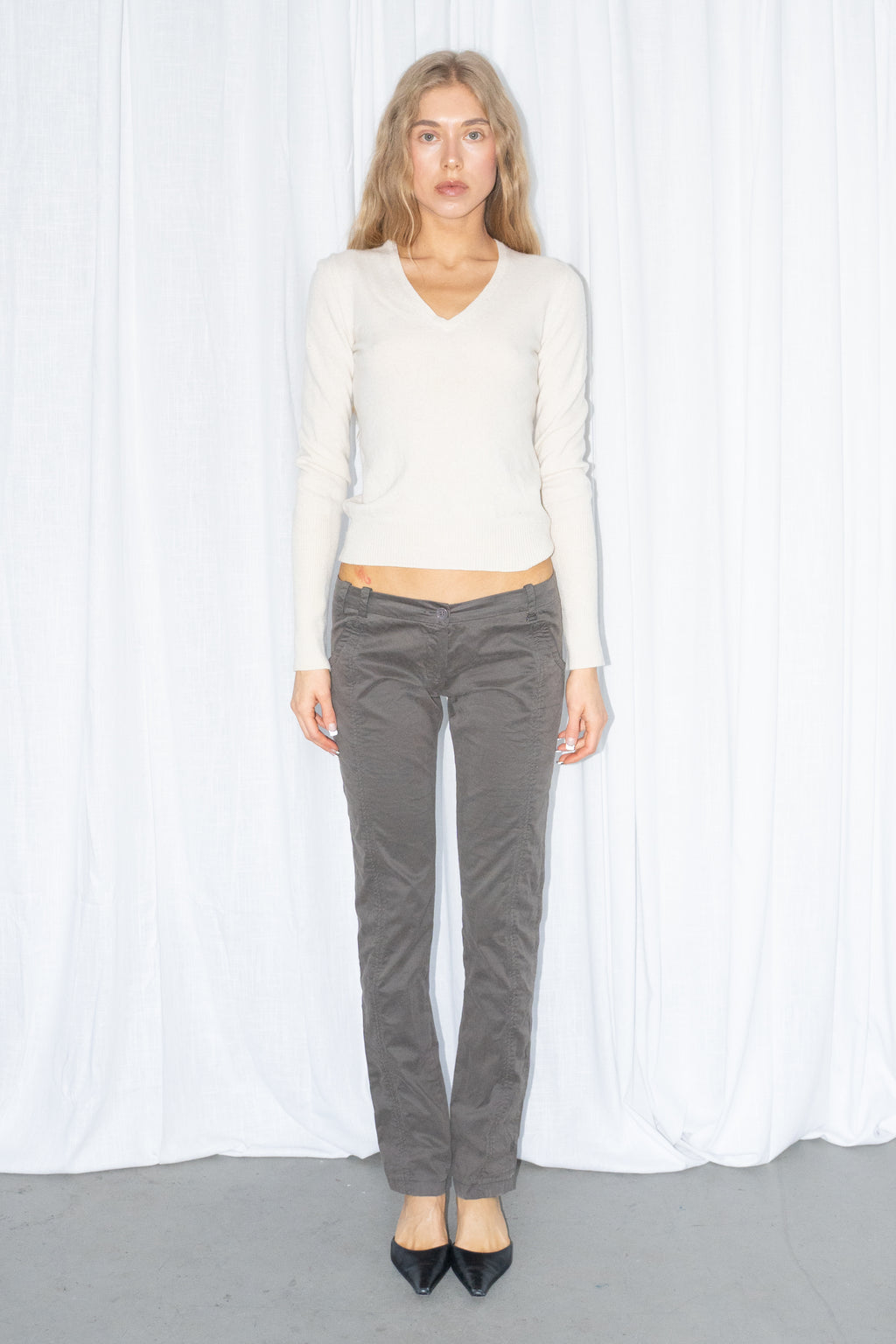 Dark Taupe Slim-Fit Trousers - Size S