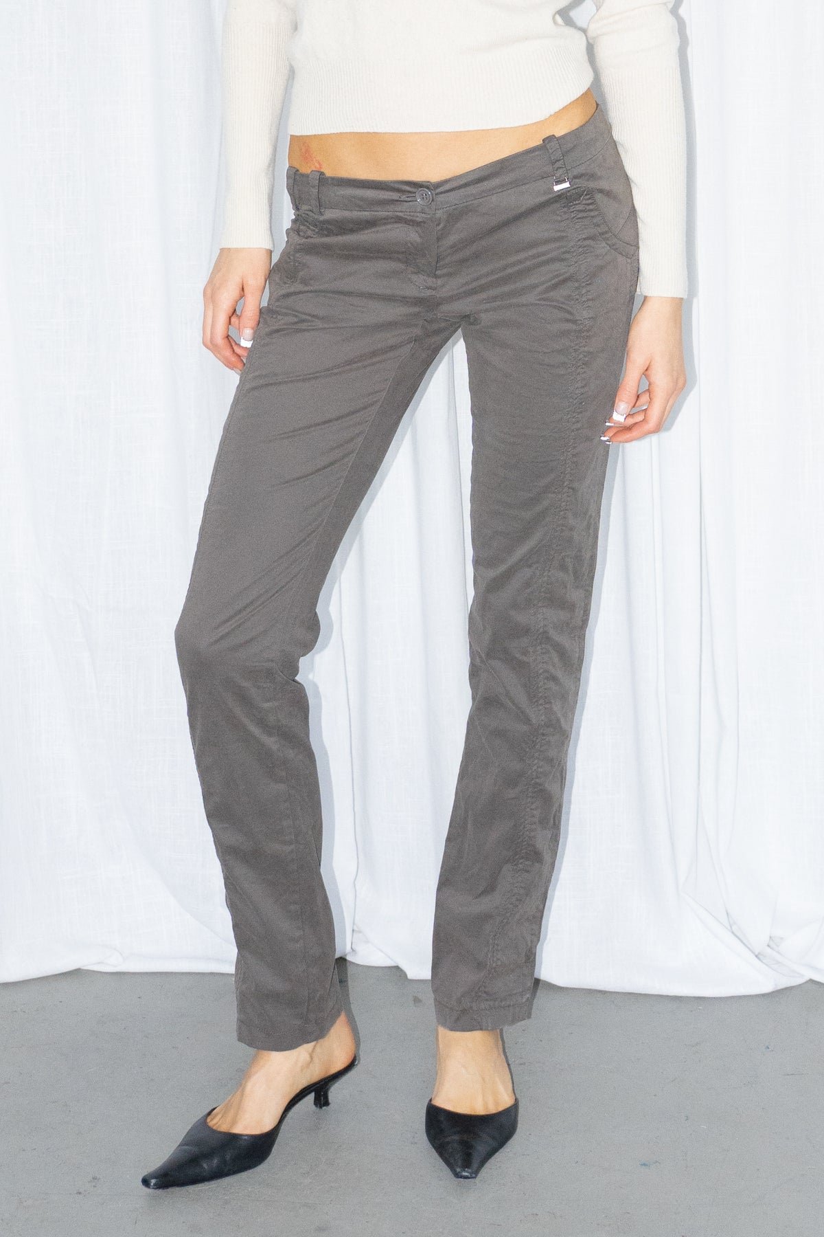 Dark Taupe Slim-Fit Trousers - Size S