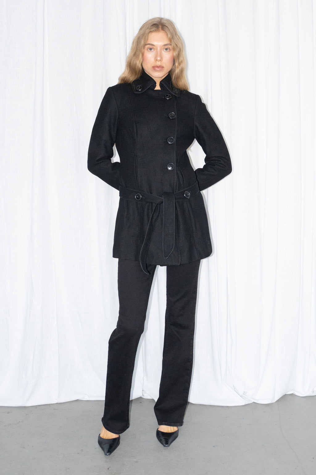 Black Wool Short Coat - Size S