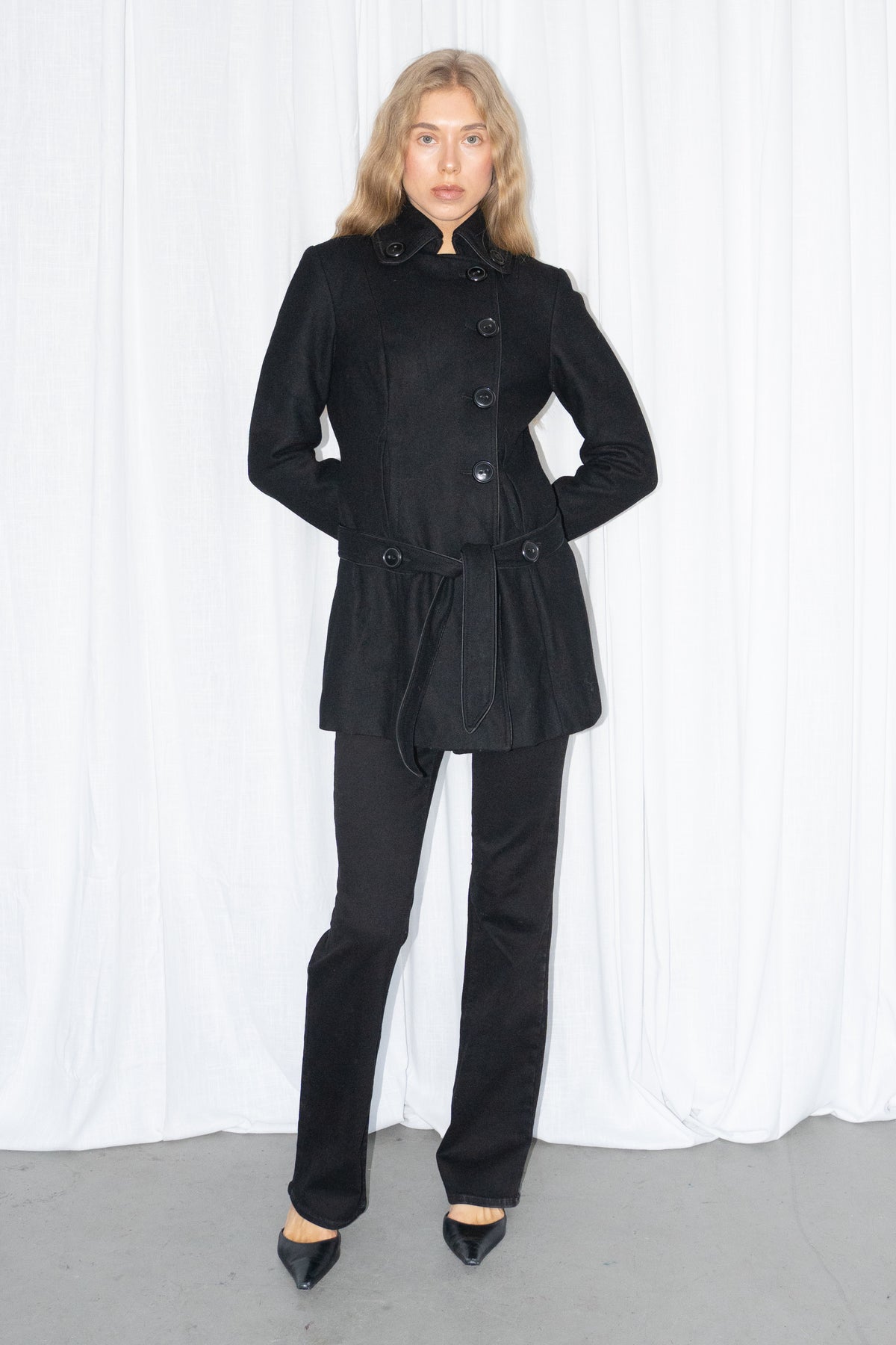 Black Wool Short Coat - Size S