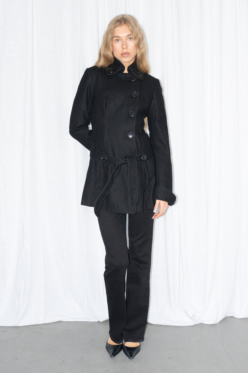 Black Wool Short Coat - Size S