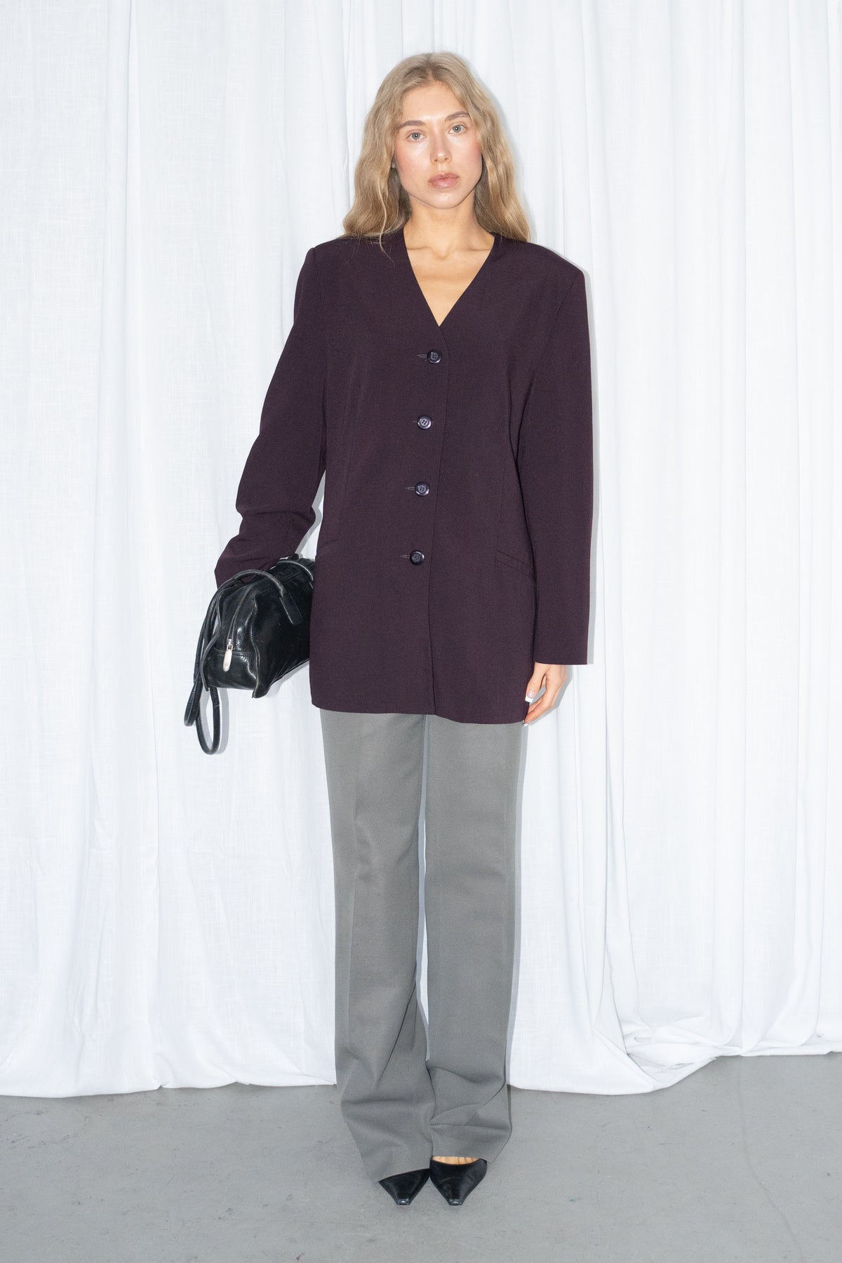 Burgundy V-Neck Blazer - Size L