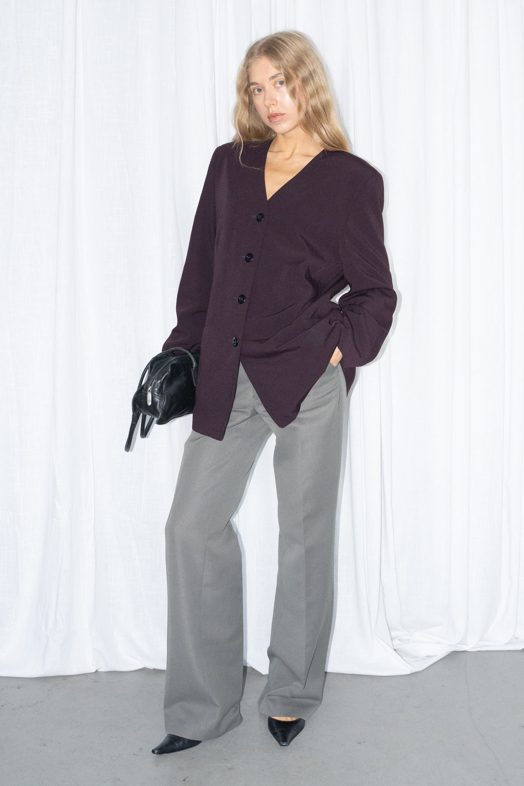 Burgundy V-Neck Blazer - Size L