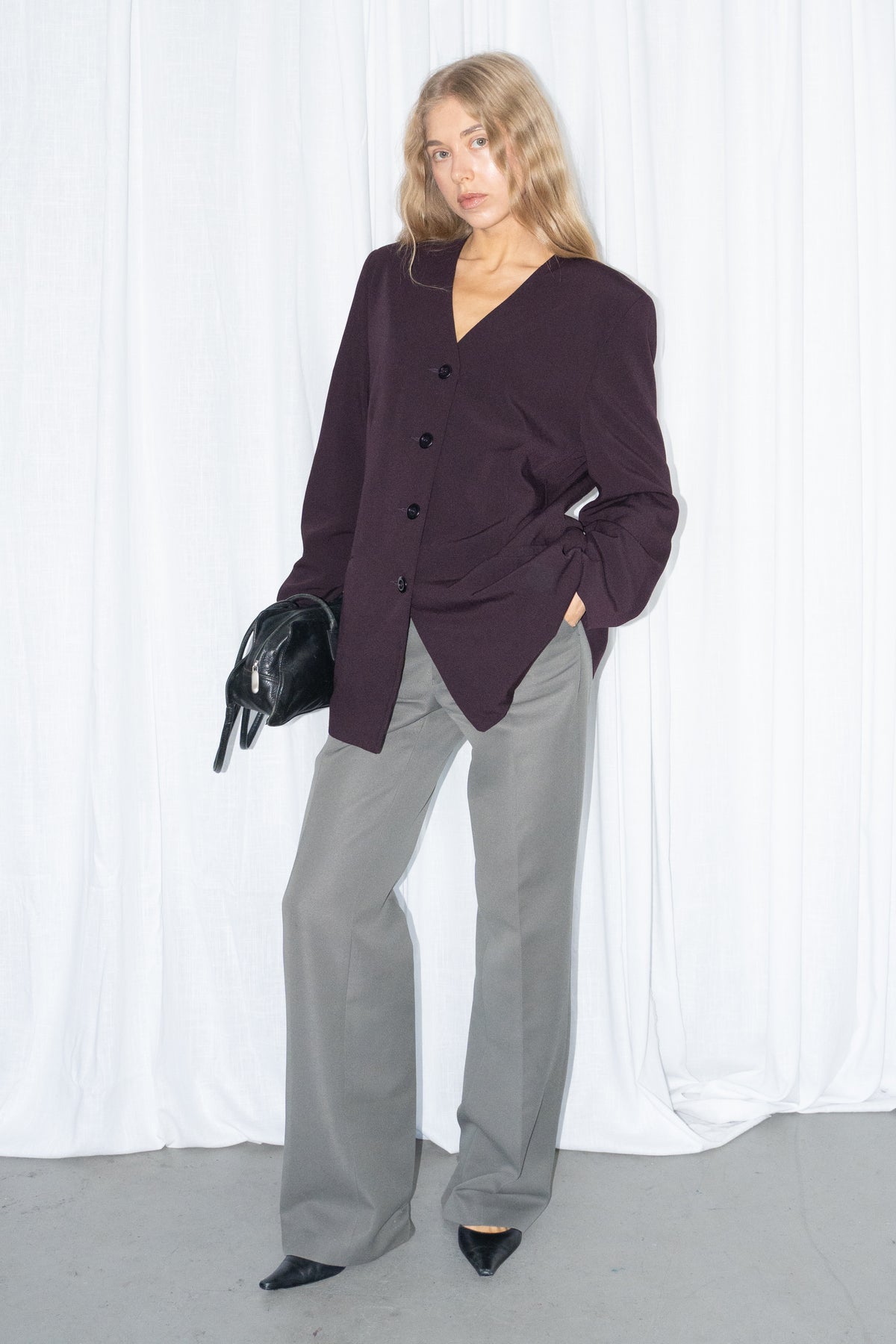 Burgundy V-Neck Blazer - Size L